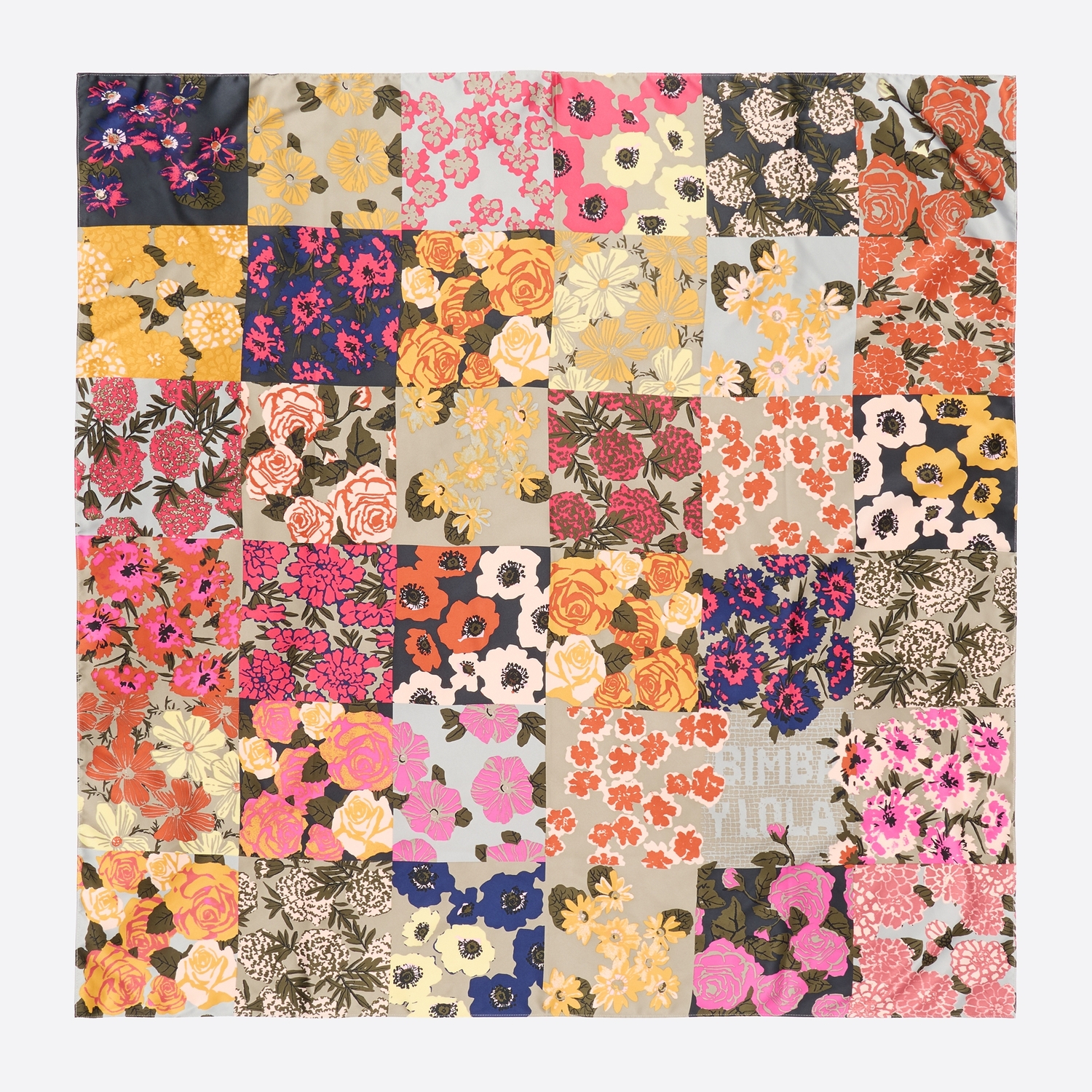 Chusta patchwork kwiaty szałwia