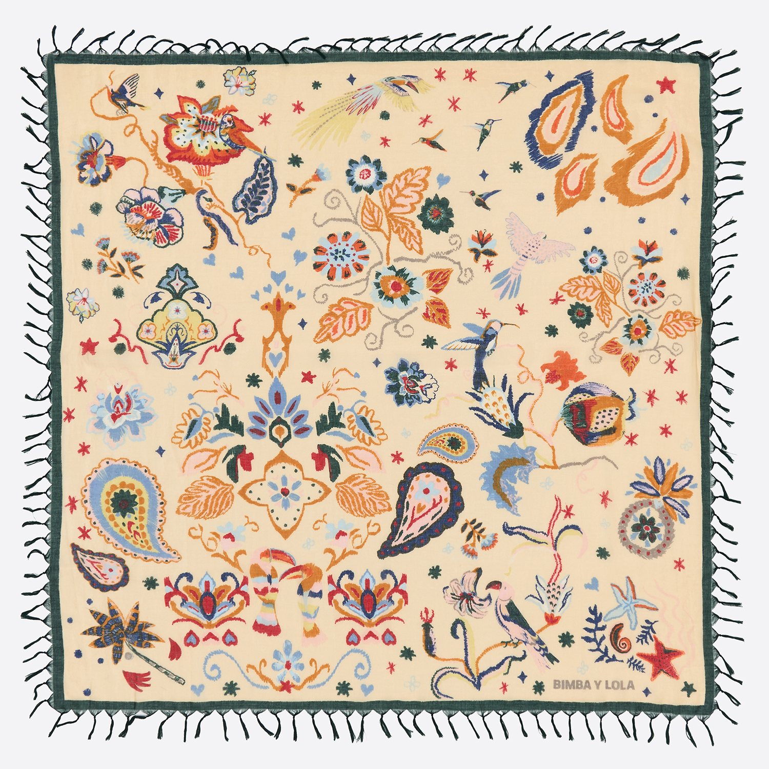 Bimba Y Lola Green Tropical Birds Shawl