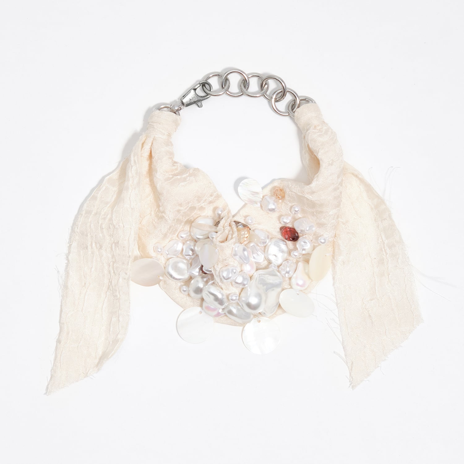 Bimba Y Lola Ivory Woven Choker Necklace With Pearls