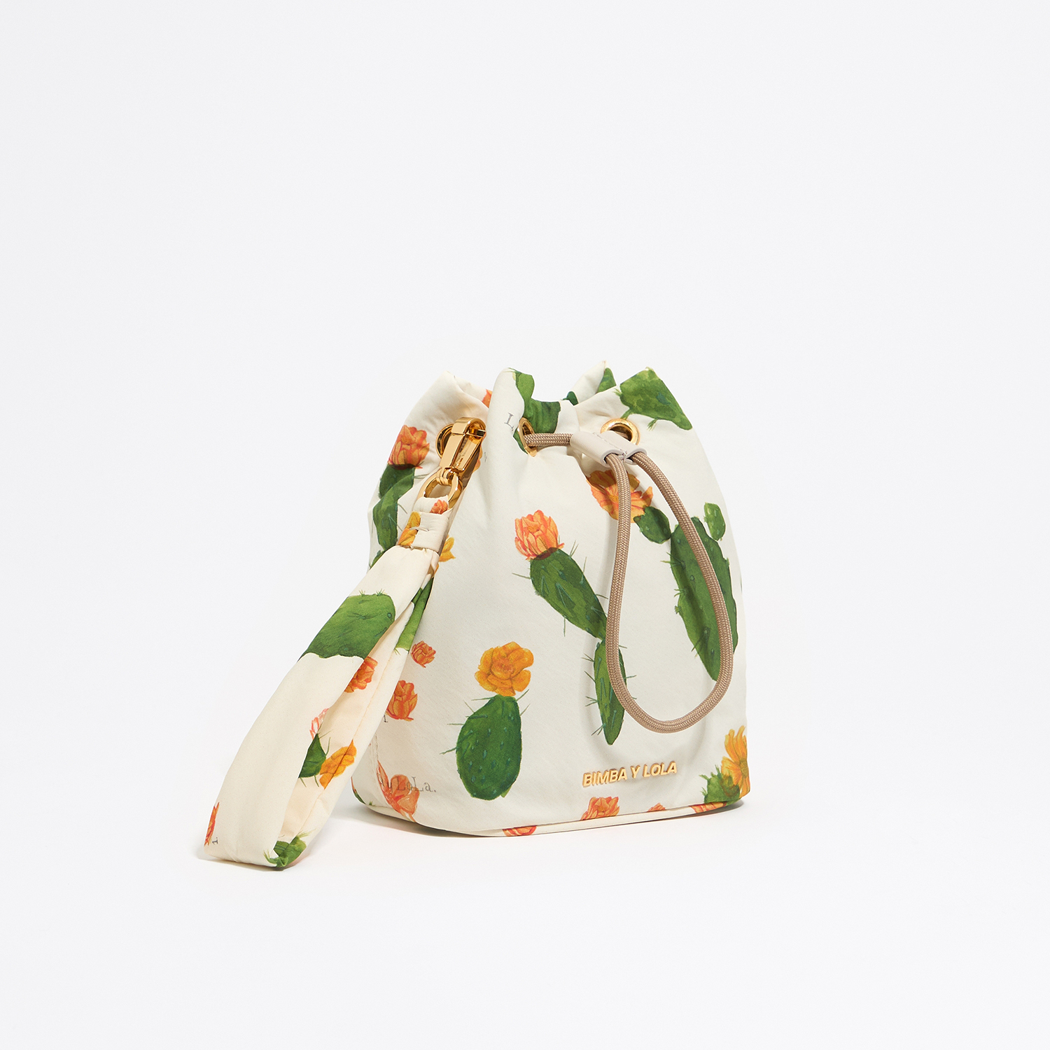 Saszetka bucket nylon print Cactus mini kość słoniowa