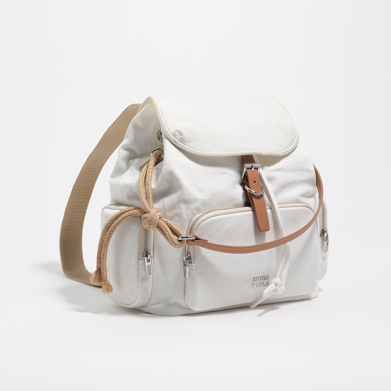Bimba Y Lola White Nylon Pocket Backpack