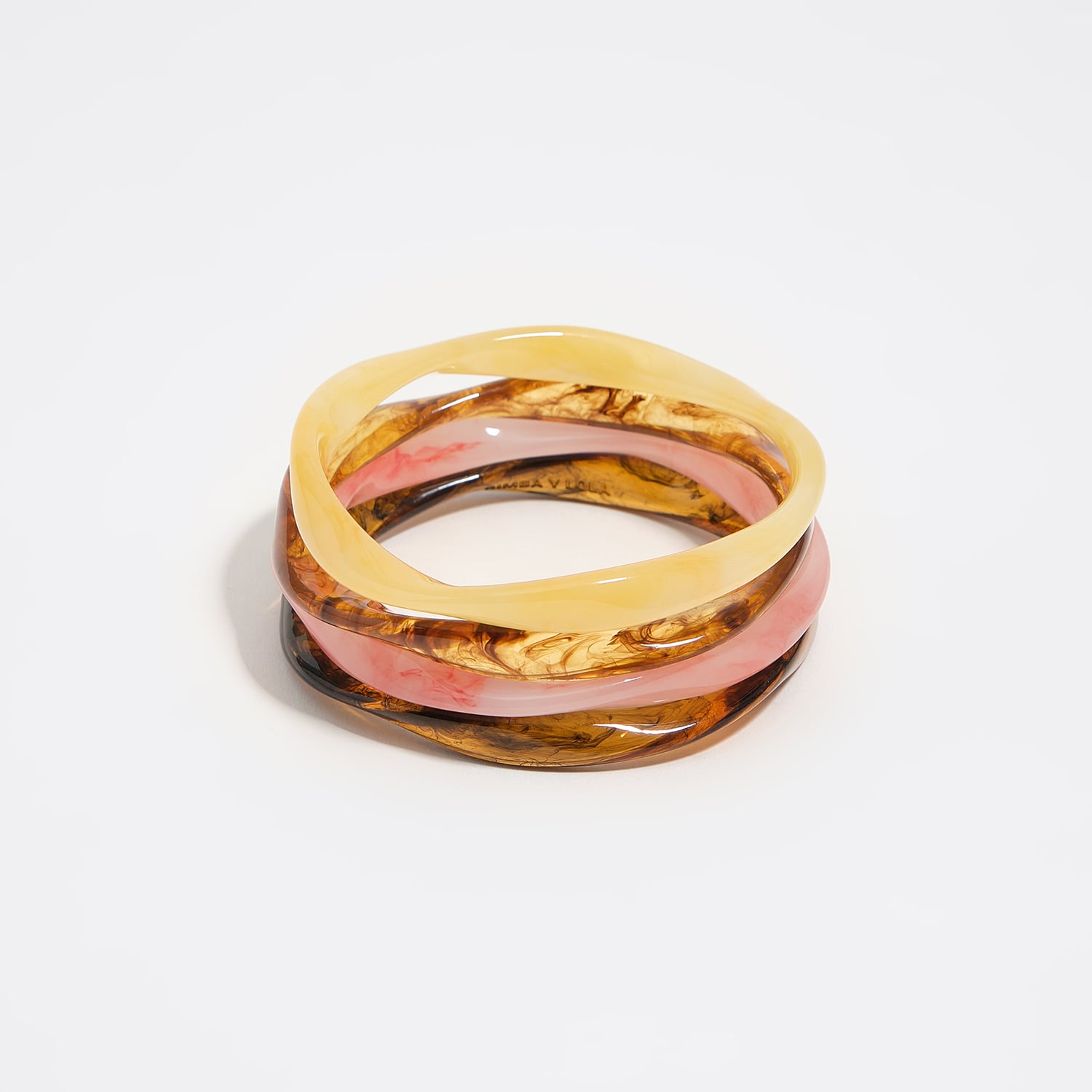 Bimba Y Lola Pastel Pink Amber Resin Set Of 4 Bracelets