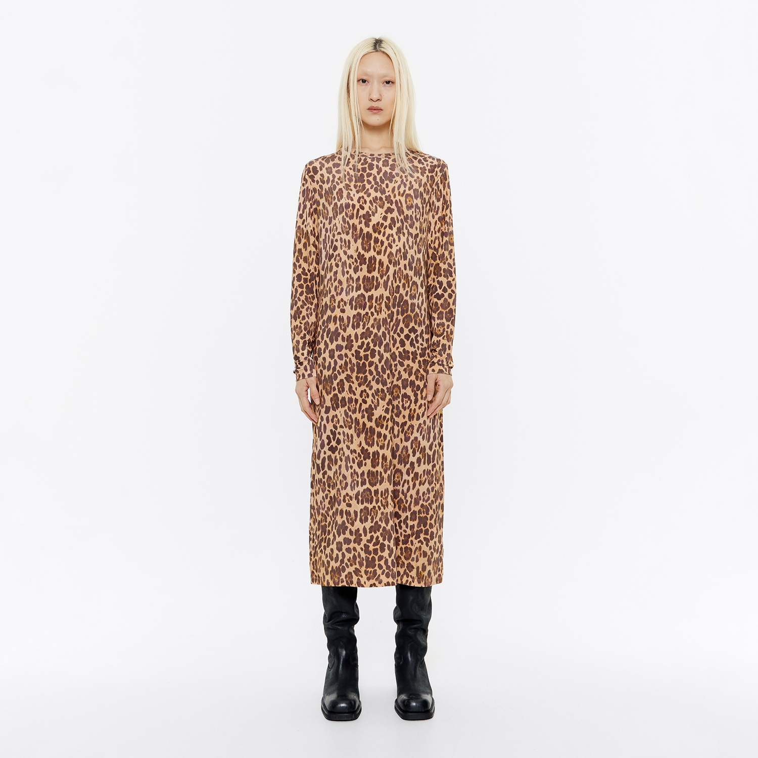 Sukienka midi wiskoza Leopard naturalna
