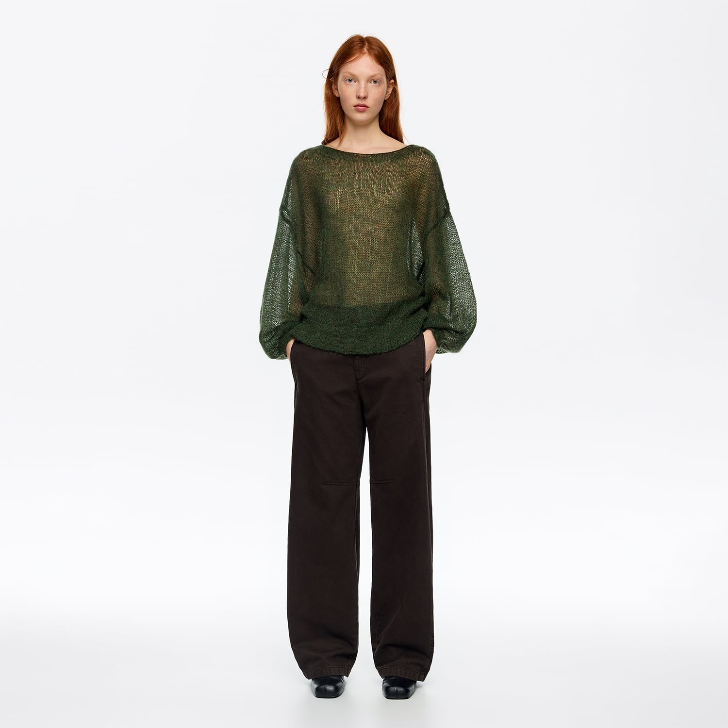 Sweter oversize moher wełna ciemna zieleń