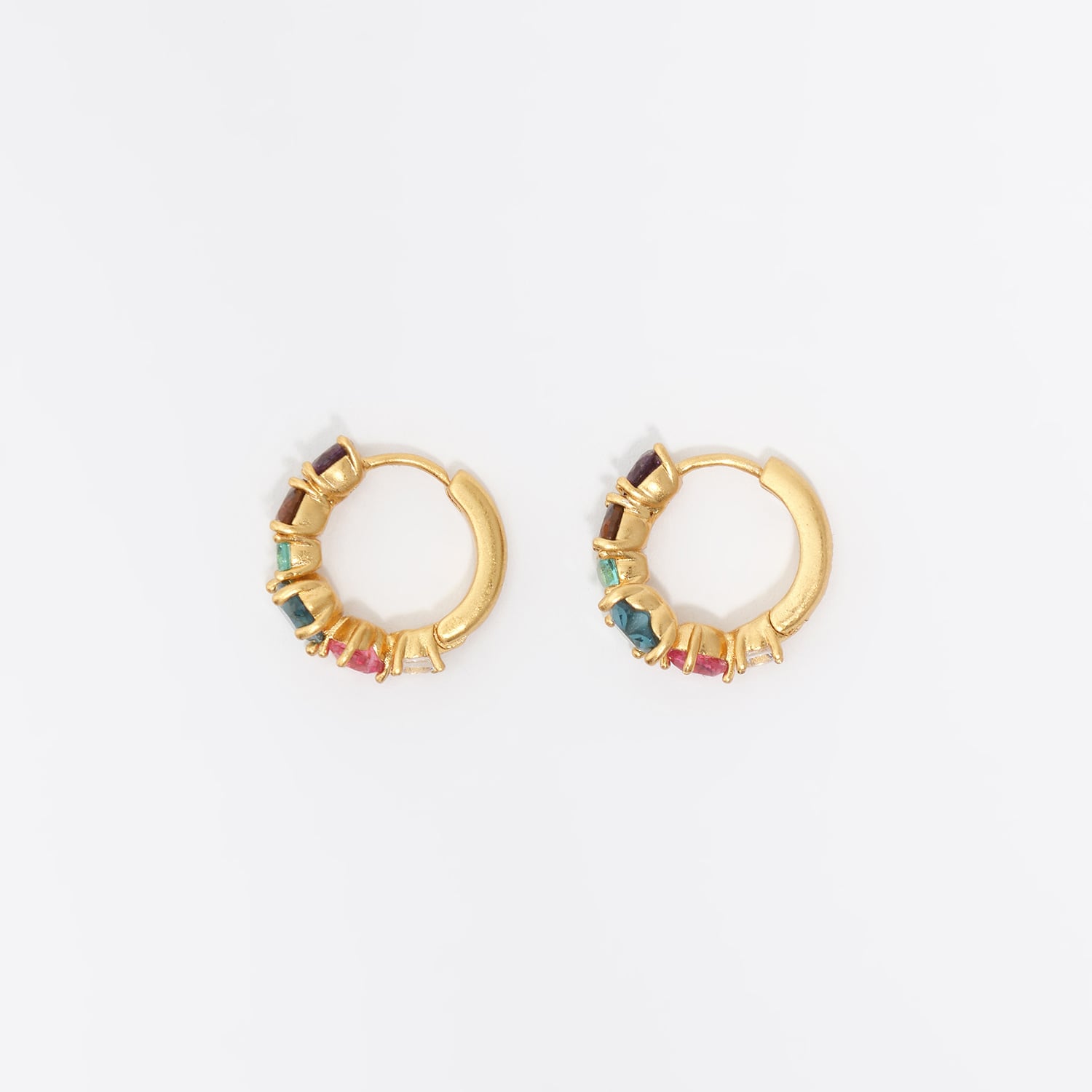 Bimba Y Lola Pastel Green Small Gold Crystals Heart Hoop Earrings