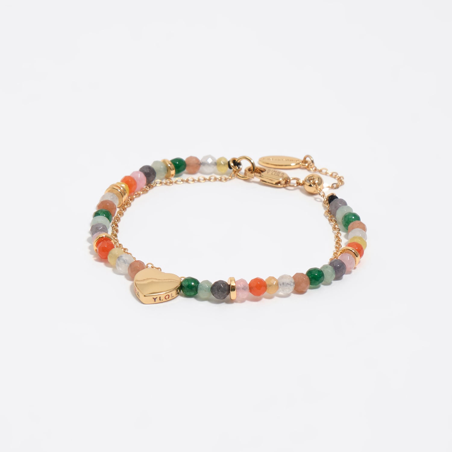 Bimba Y Lola Green Stones And Heart Gold Double Bracelet