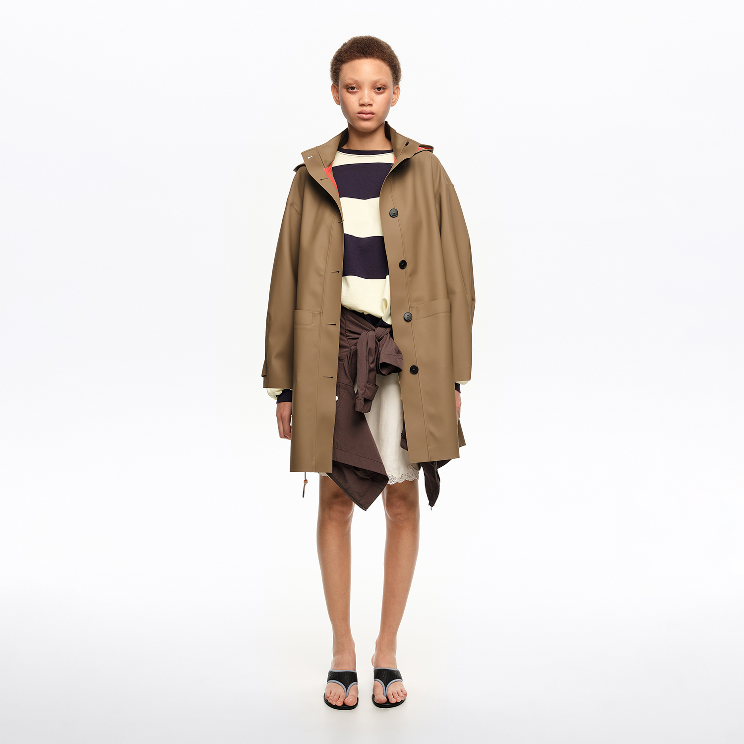 Bimba Y Lola Dark Camel Rubberized A-Line Trench