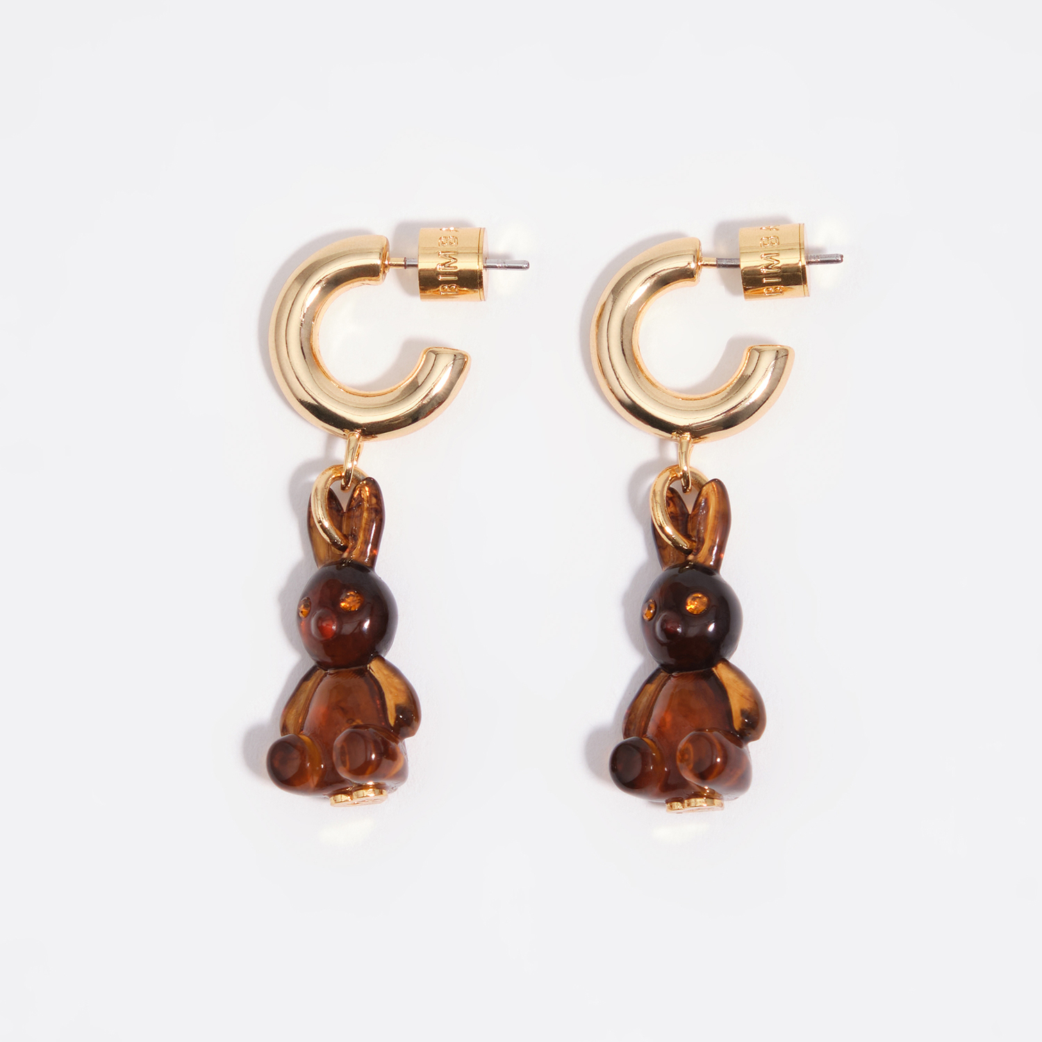 Bimba Y Lola Brown Amber Resin Rabbit Hoop Earrings