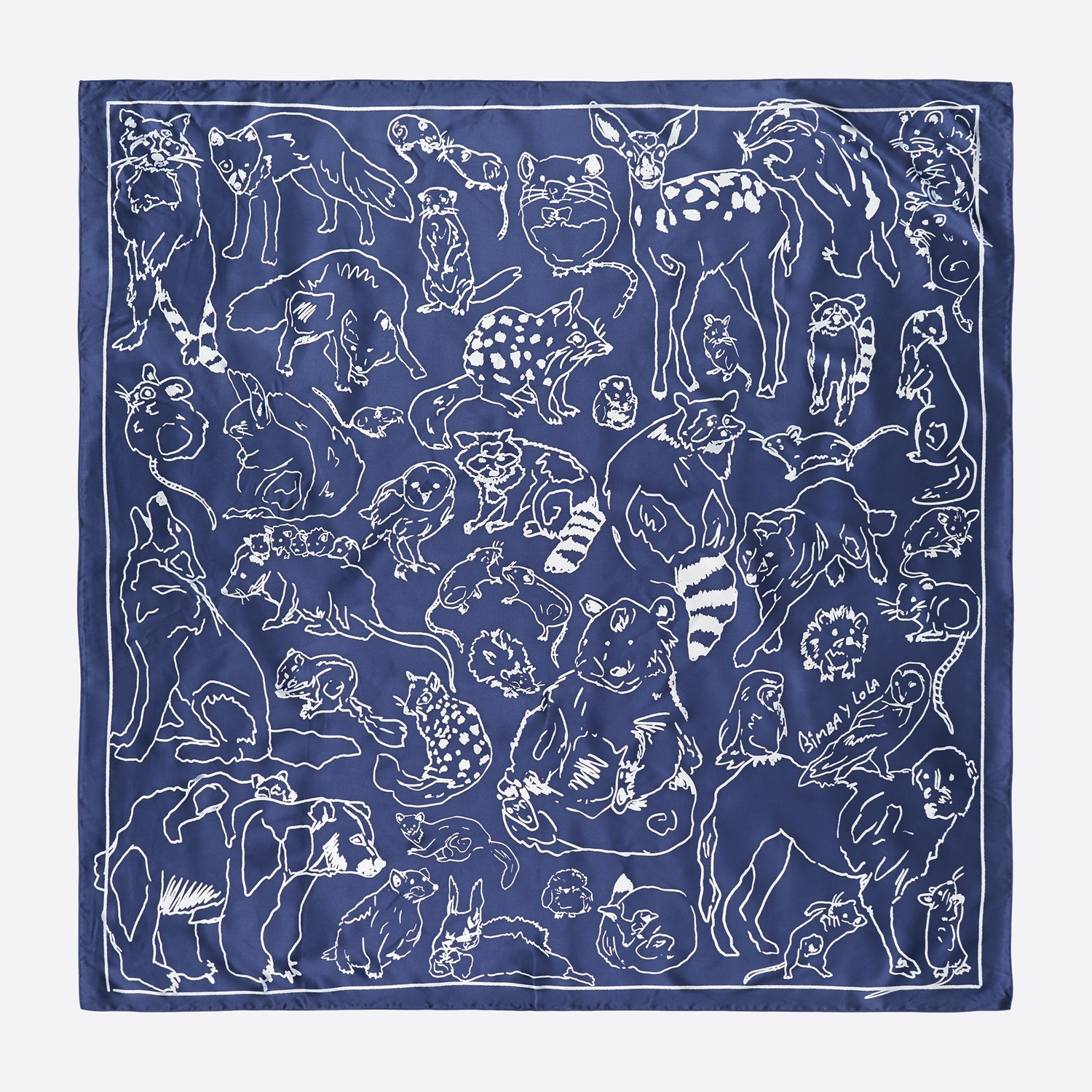 Chusta zwierzęta sketch niebieski denim