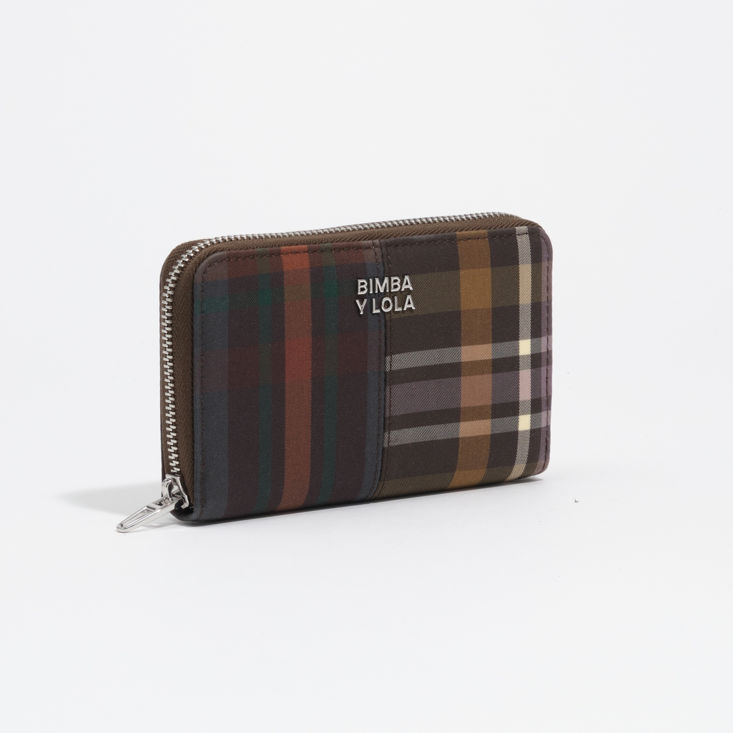 Portfel średni woskowane wykończenie tartan czekoladowo-zielona