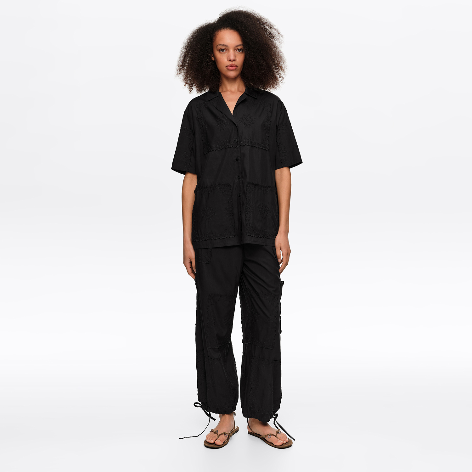 Bimba Y Lola Black Scarf-Embroidered Patchwork Trousers