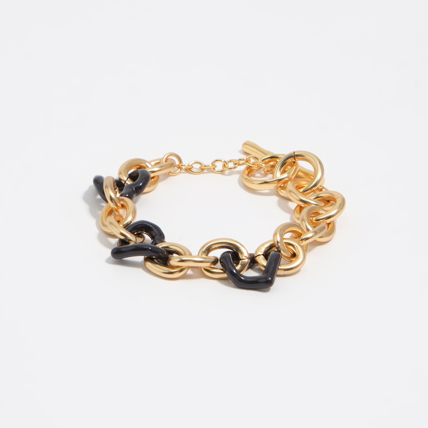 Bimba Y Lola Gold Heart Bracelet With Texture And Brown Enamel
