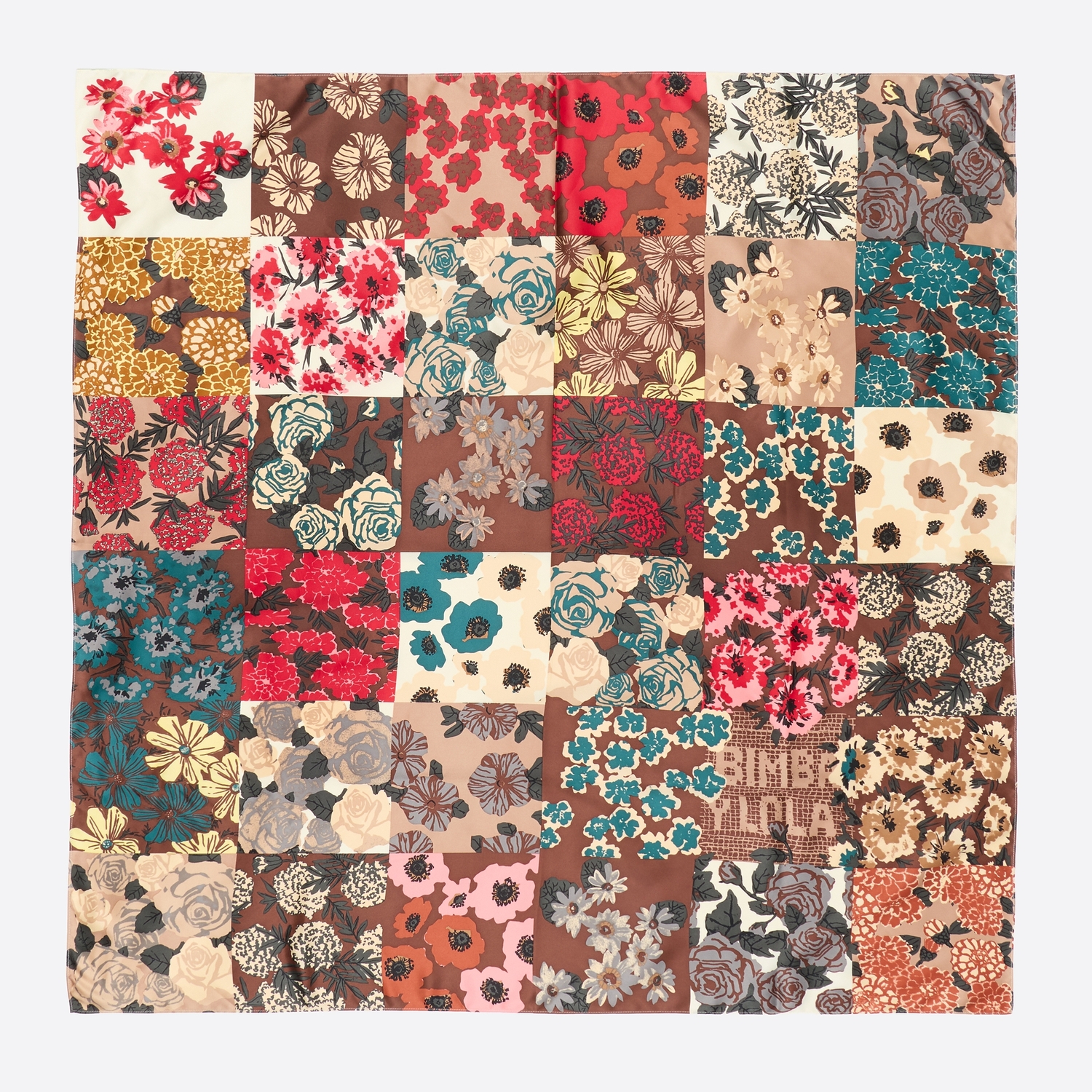 Chusta patchwork kwiaty brązowa