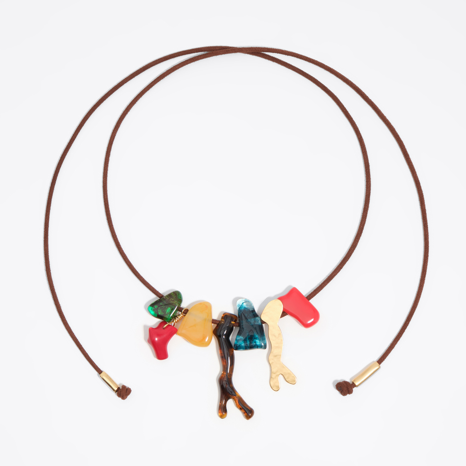 Bimba Y Lola Coral And Amber Resin Stone Necklace