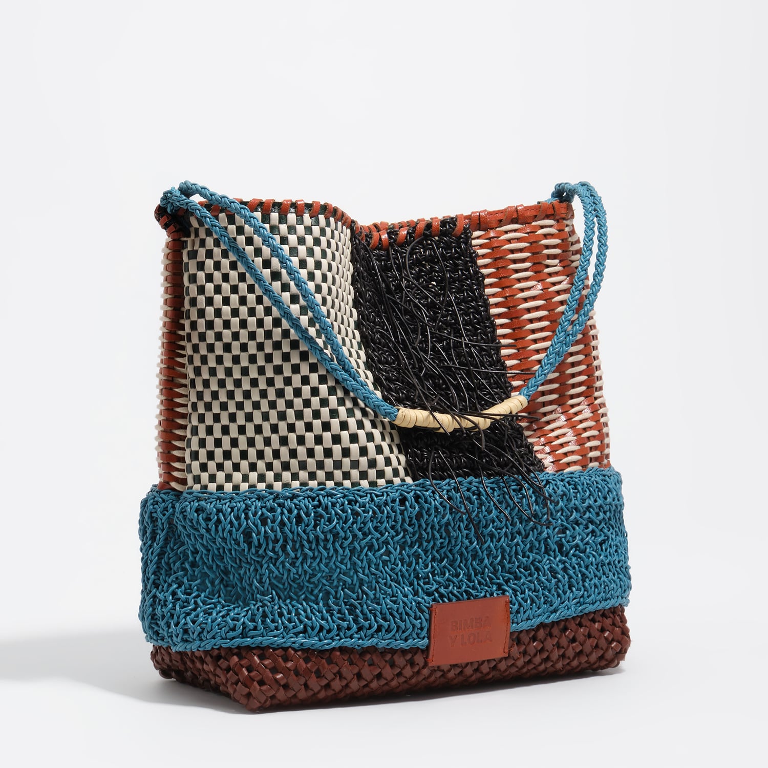 Bimba Y Lola Blue Medium Multicolor Plaited Leather Shoulder Bag