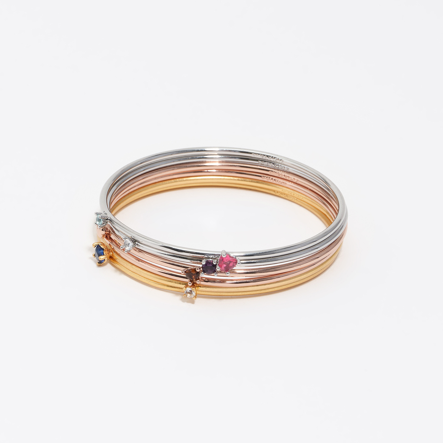 Bimba Y Lola Multigold Set Of 6 Three-Tone Crystal Heart Bracelets