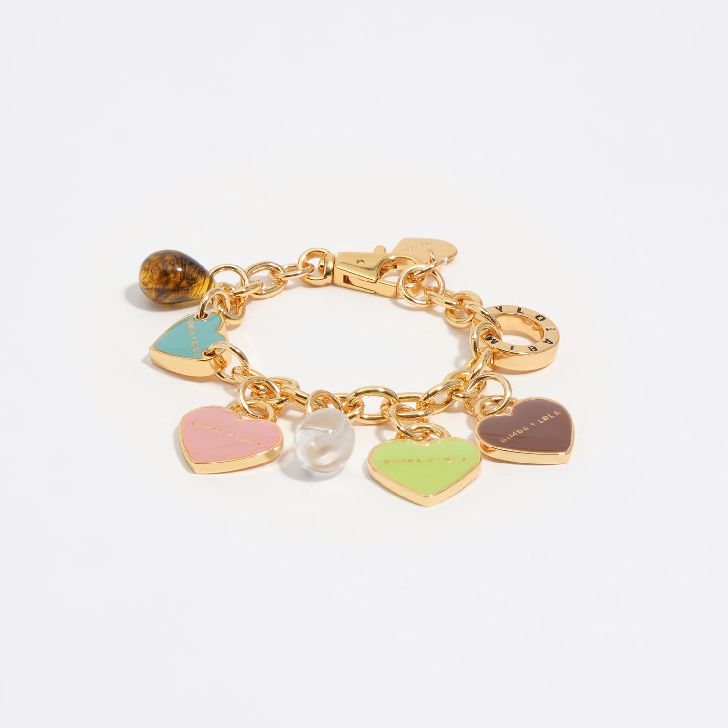 Bimba Y Lola Lime Heart Logos Gold Chain Bracelet