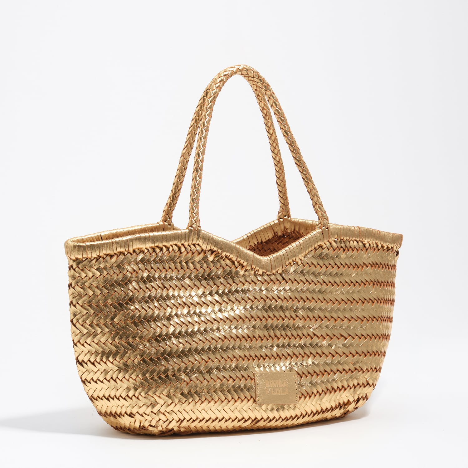 Bimba Y Lola Gold Large Plaited Leather Shopper Bag