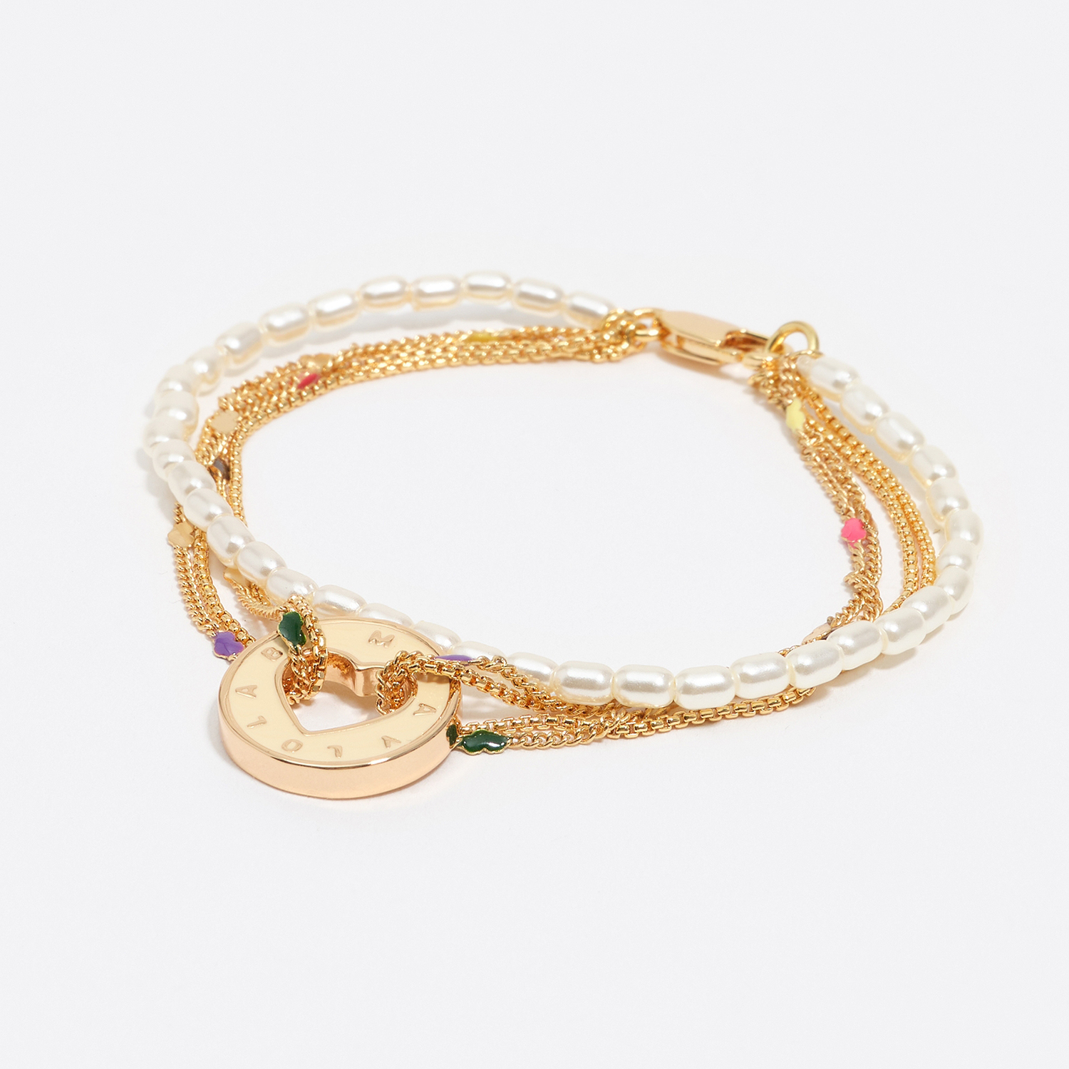 Bimba Y Lola Gold Ivory Logo Multi-Chain Bracelet