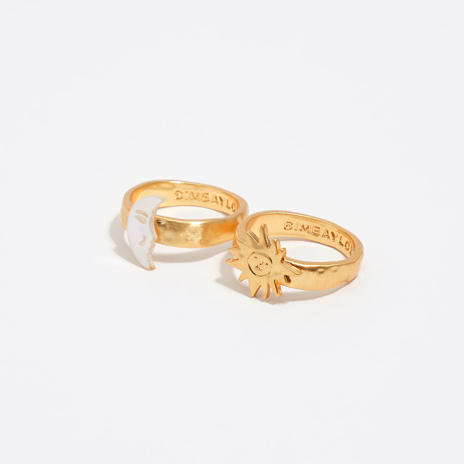 Bimba Y Lola Gold Set Of 2 Sun And Moon Rings With Mother-Of-Pearl