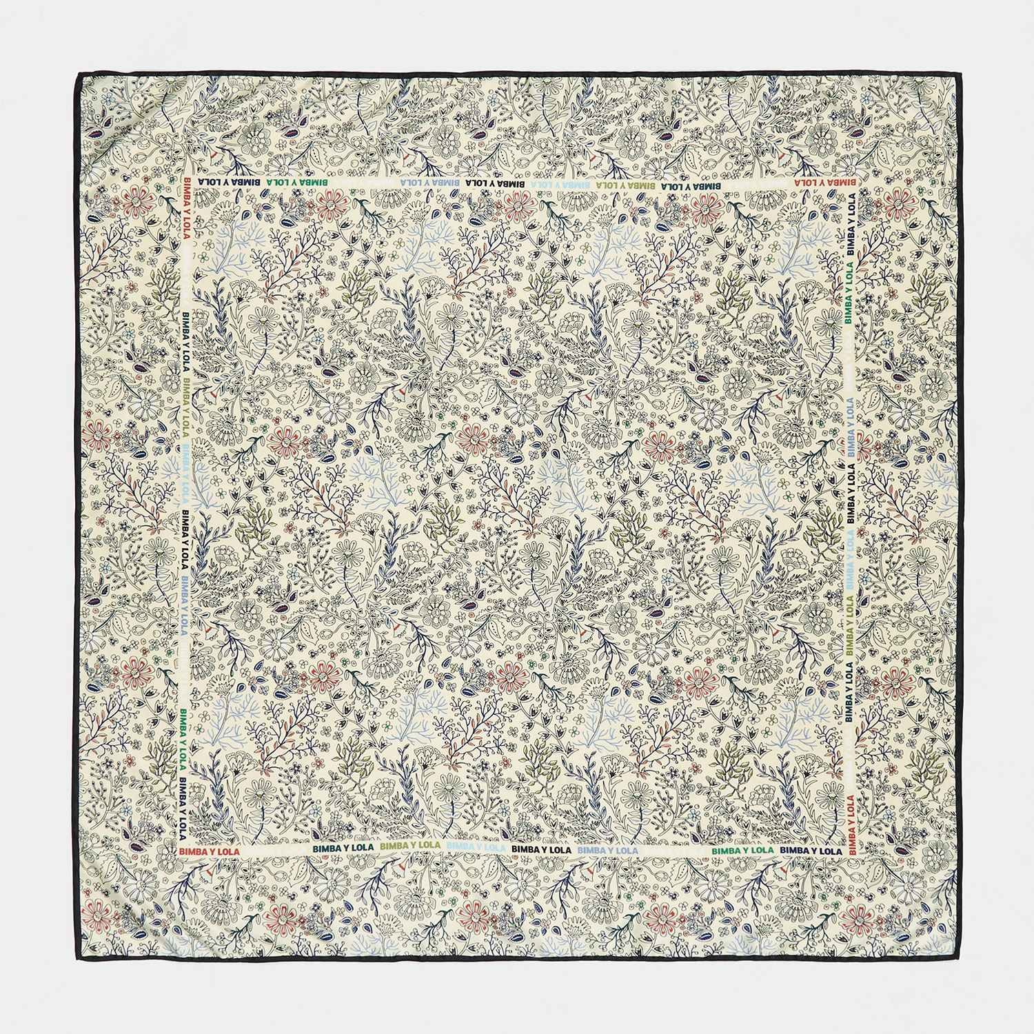 Bimba Y Lola Ivory Vegetation And Logo Frame Scarf