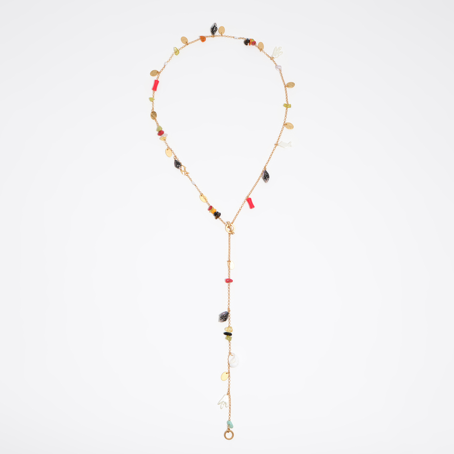 Bimba Y Lola Gold Aged Necklace With Stones And Shells