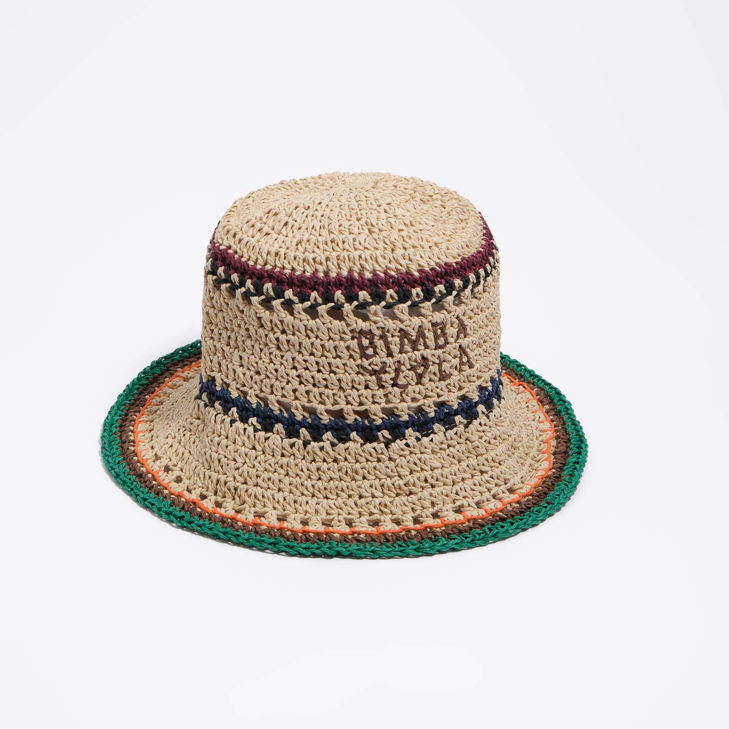 Bimba Y Lola Green Natural And Multicolor Strips Paper Raffia Hat