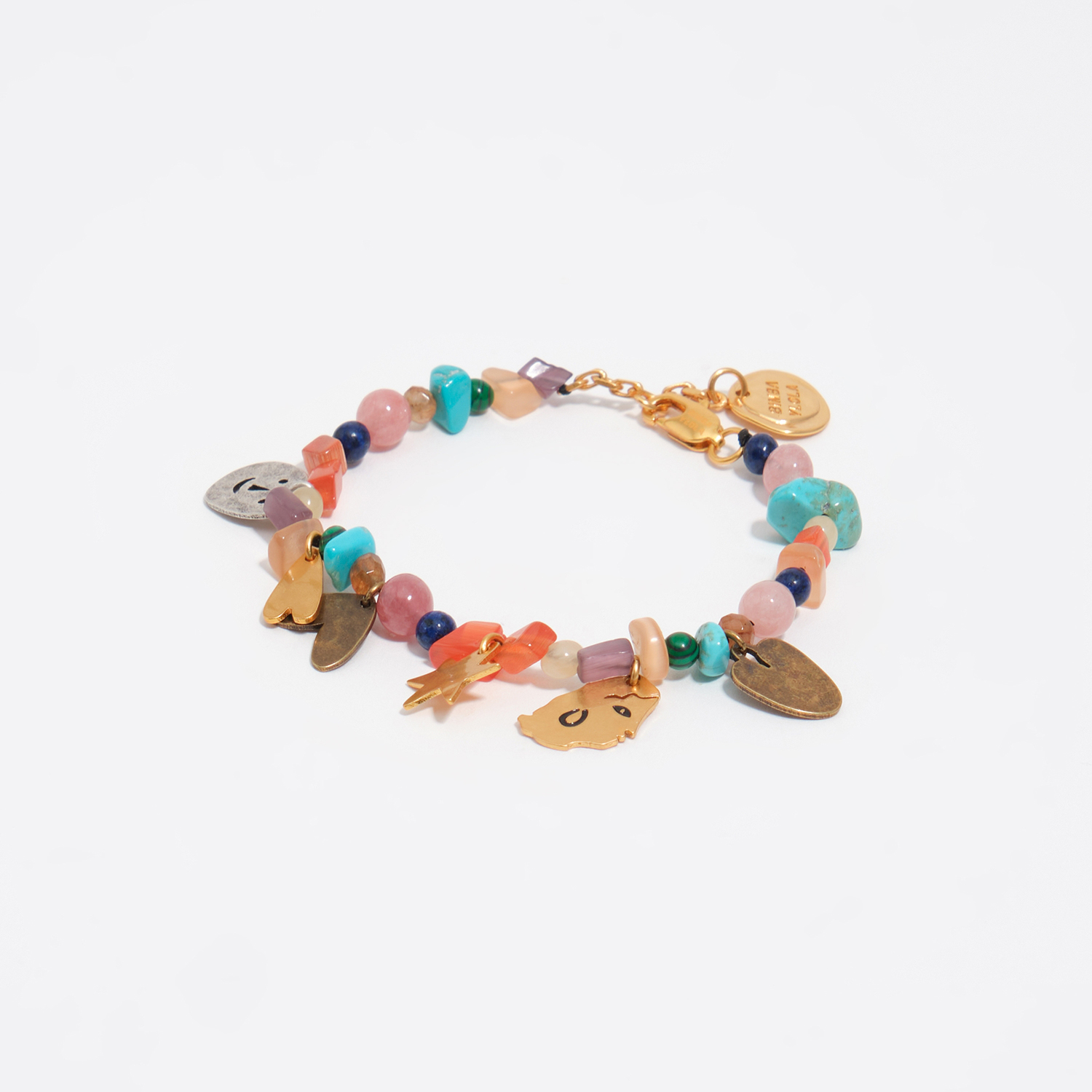 Bimba Y Lola Blue Bracelet With Metal Silhouettes And Multicolor Stones