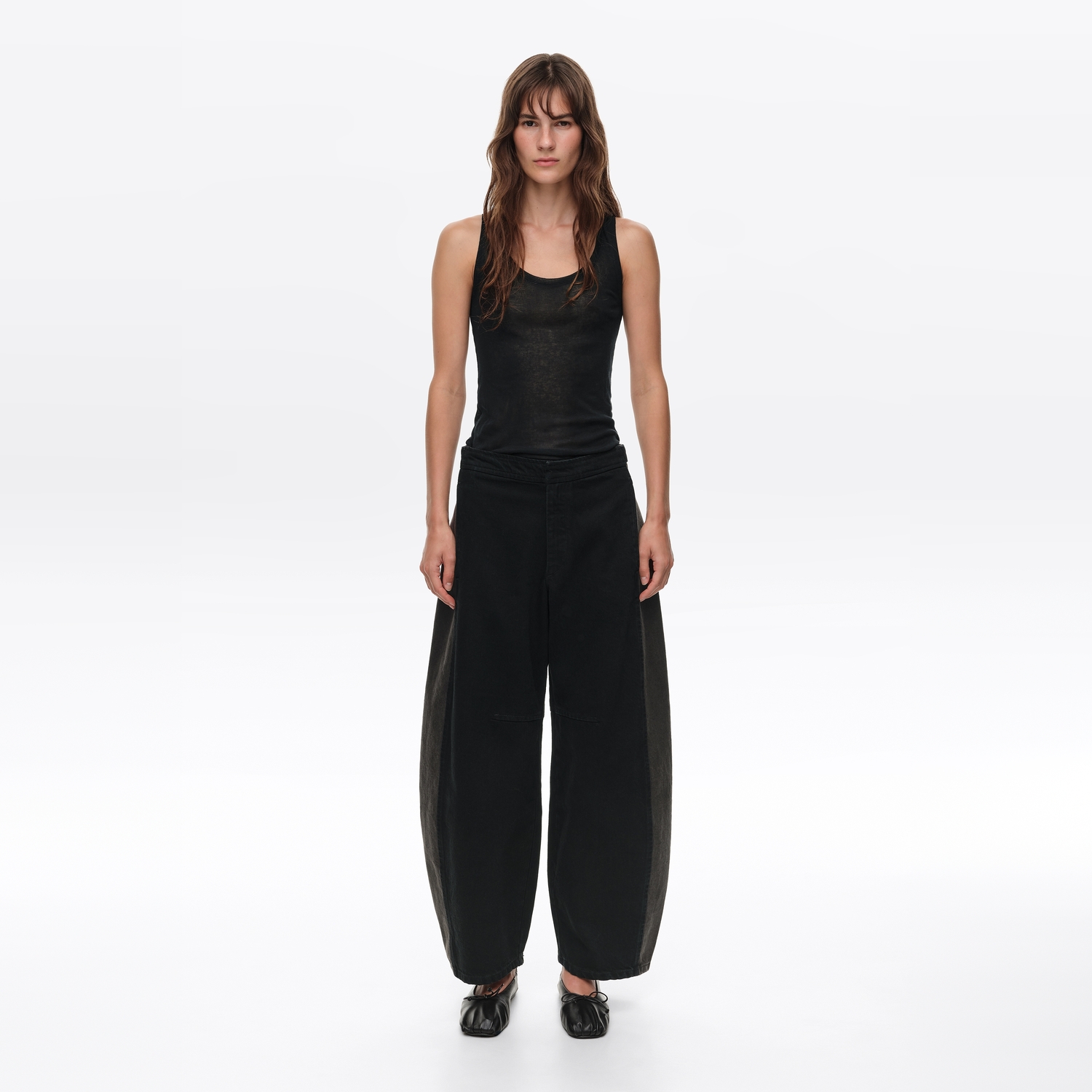 BARREL - Spodnie denim regulowana talia dwukolorowe czarne