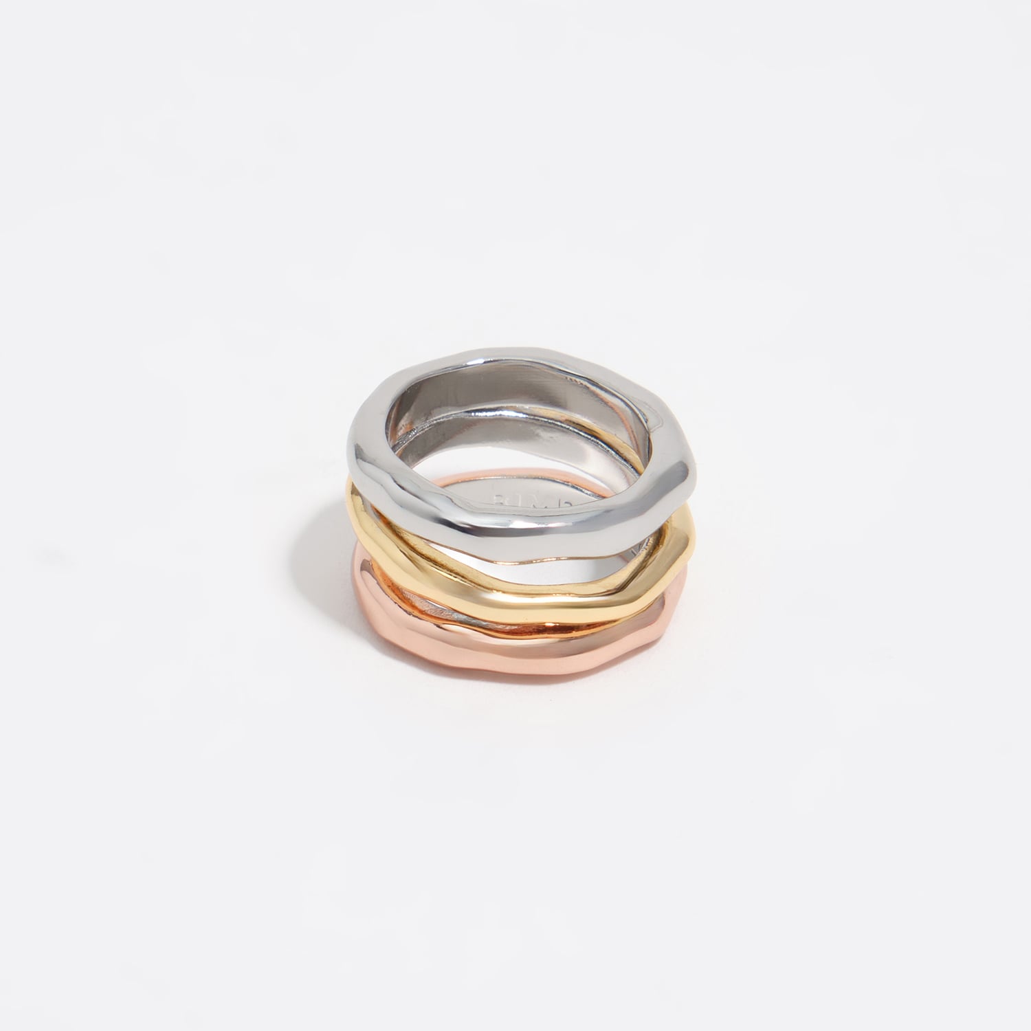 Bimba Y Lola Rose Gold Three-Tone Textured Bands Ring