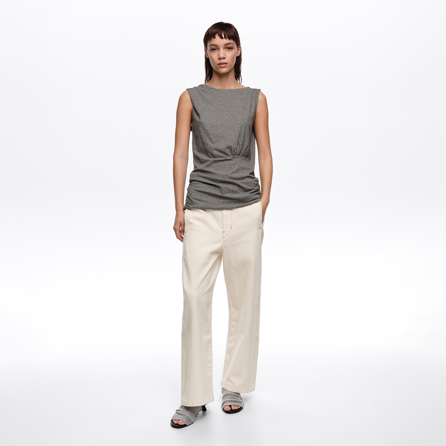 BARREL - Spodnie denim ecru