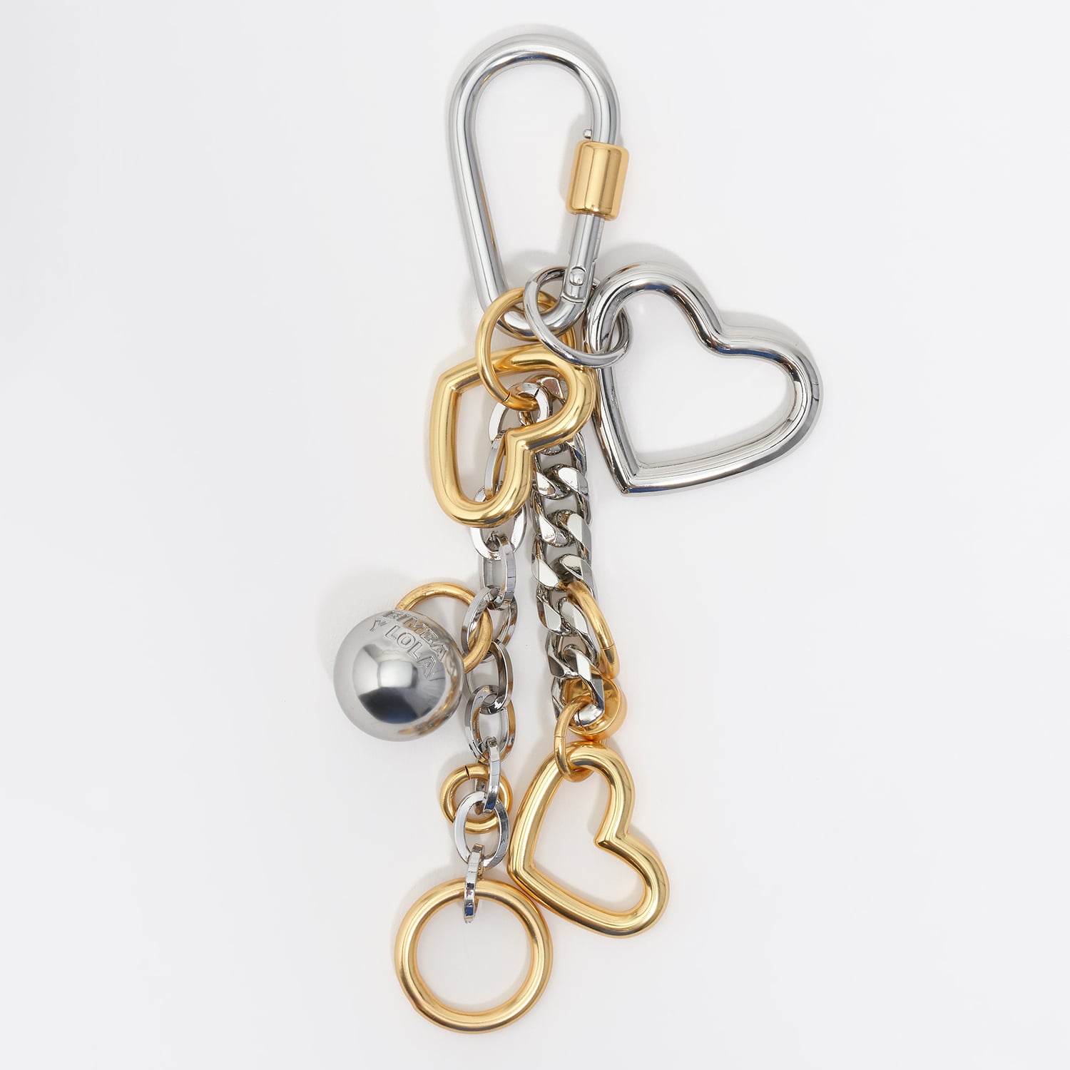 Bimba Y Lola Silver Metal Chain Key Ring With Hearts