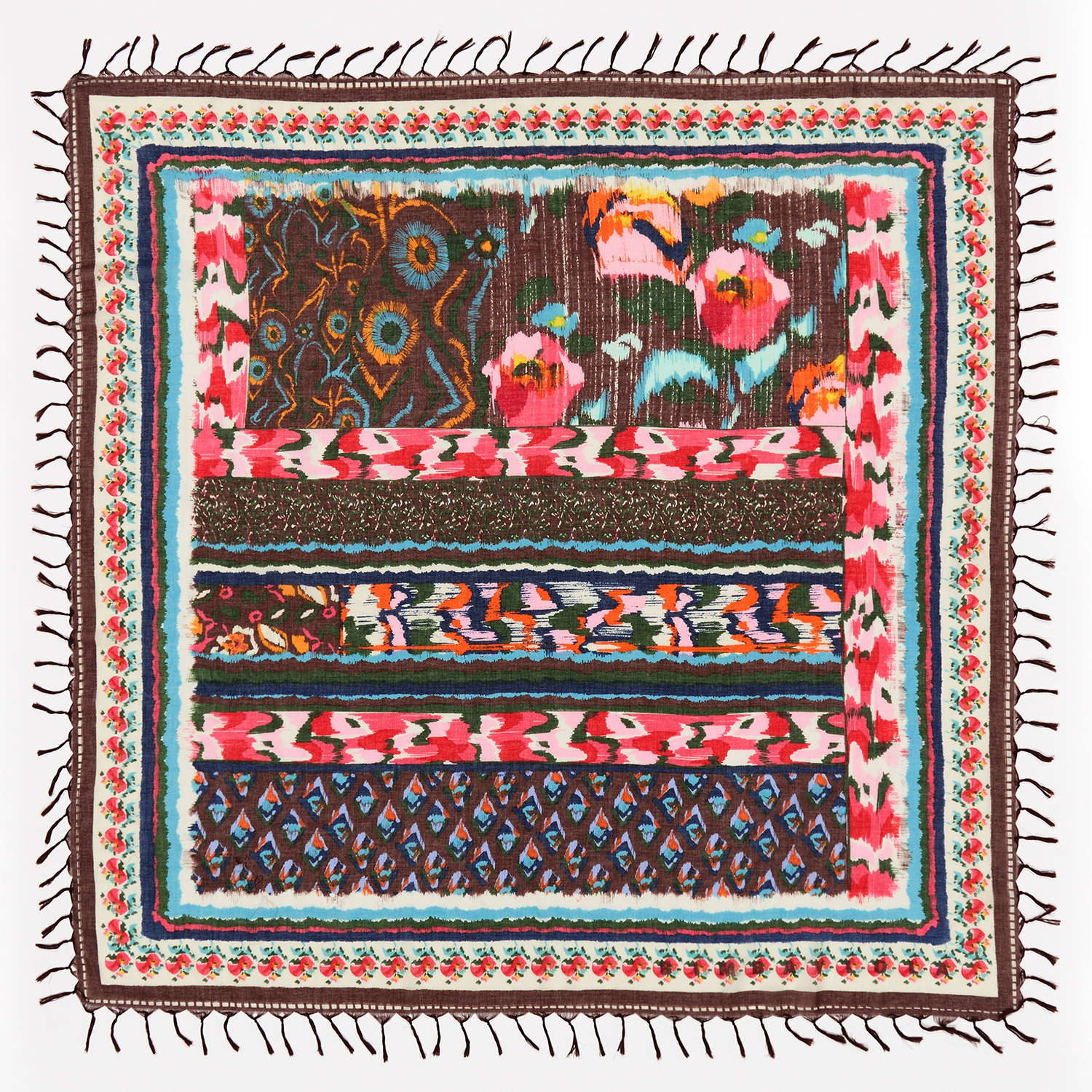 Bimba Y Lola Burgundy Ikat Flower Patchwork Shawl