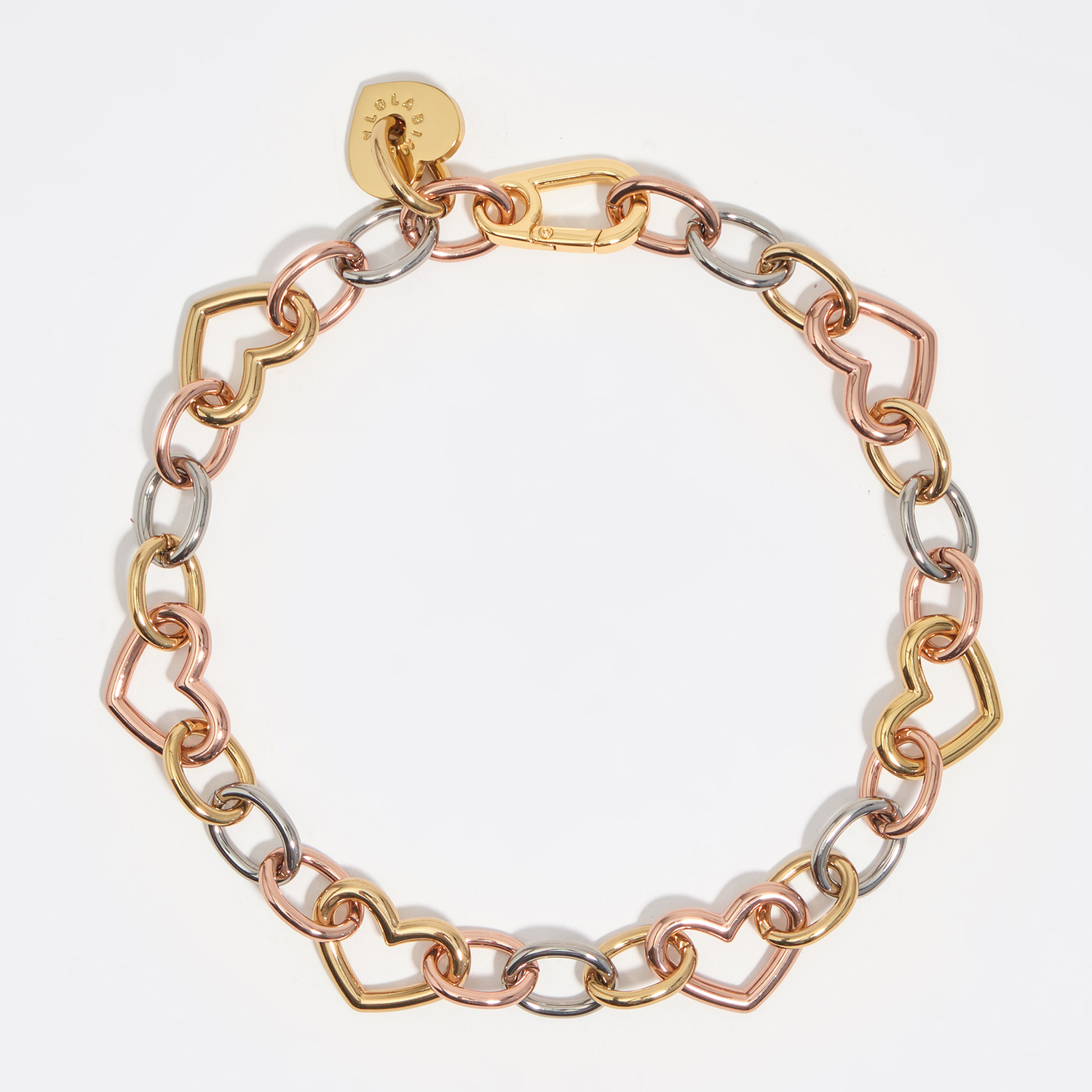 Bimba Y Lola Multigold Three-Tone Heart Chain Necklace
