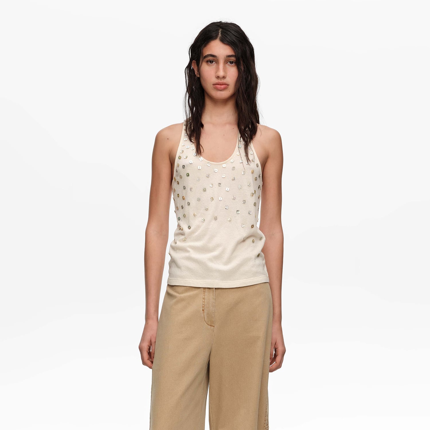 Bimba Y Lola Beige Top With Mother-Of-Pearl Pieces
