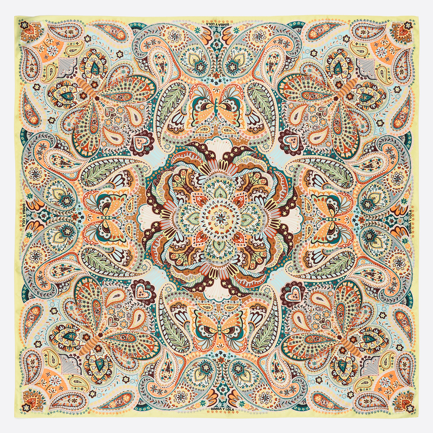 Bimba Y Lola Yellow Paisley And Butterflies Scarf