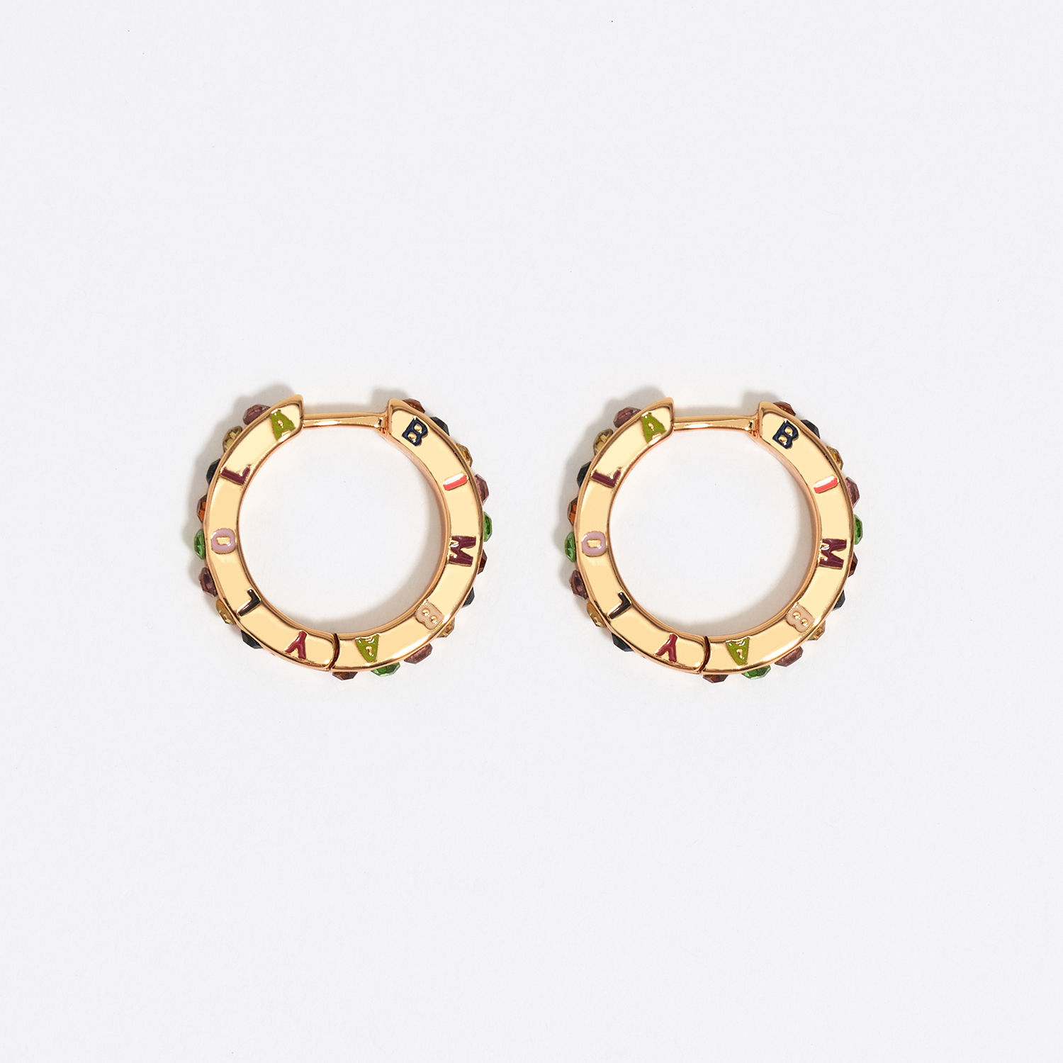 Bimba Y Lola Gold Multicolored Crystals And Logo Hoop Earrings