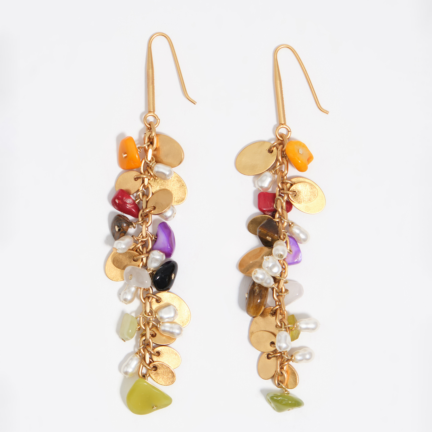 Bimba Y Lola Gold Earrings With Stones And Aged Metal Texture