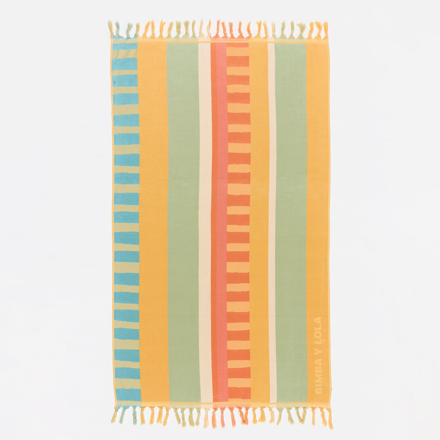 Bimba Y Lola Green Striped Towel With Horizontal And Vertical Pattern