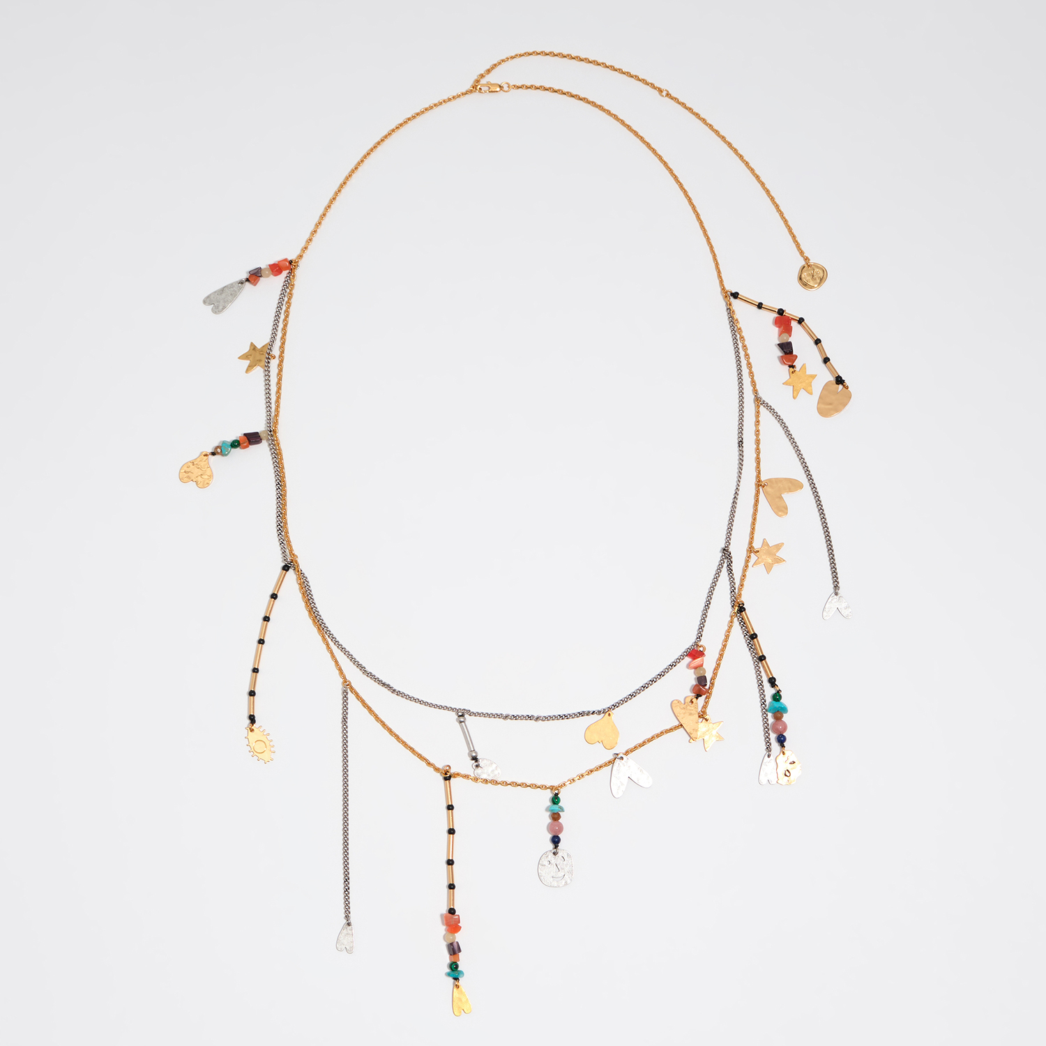 Bimba Y Lola Gold Belt Necklace With Metal Silhouettes And Multicolor Stones