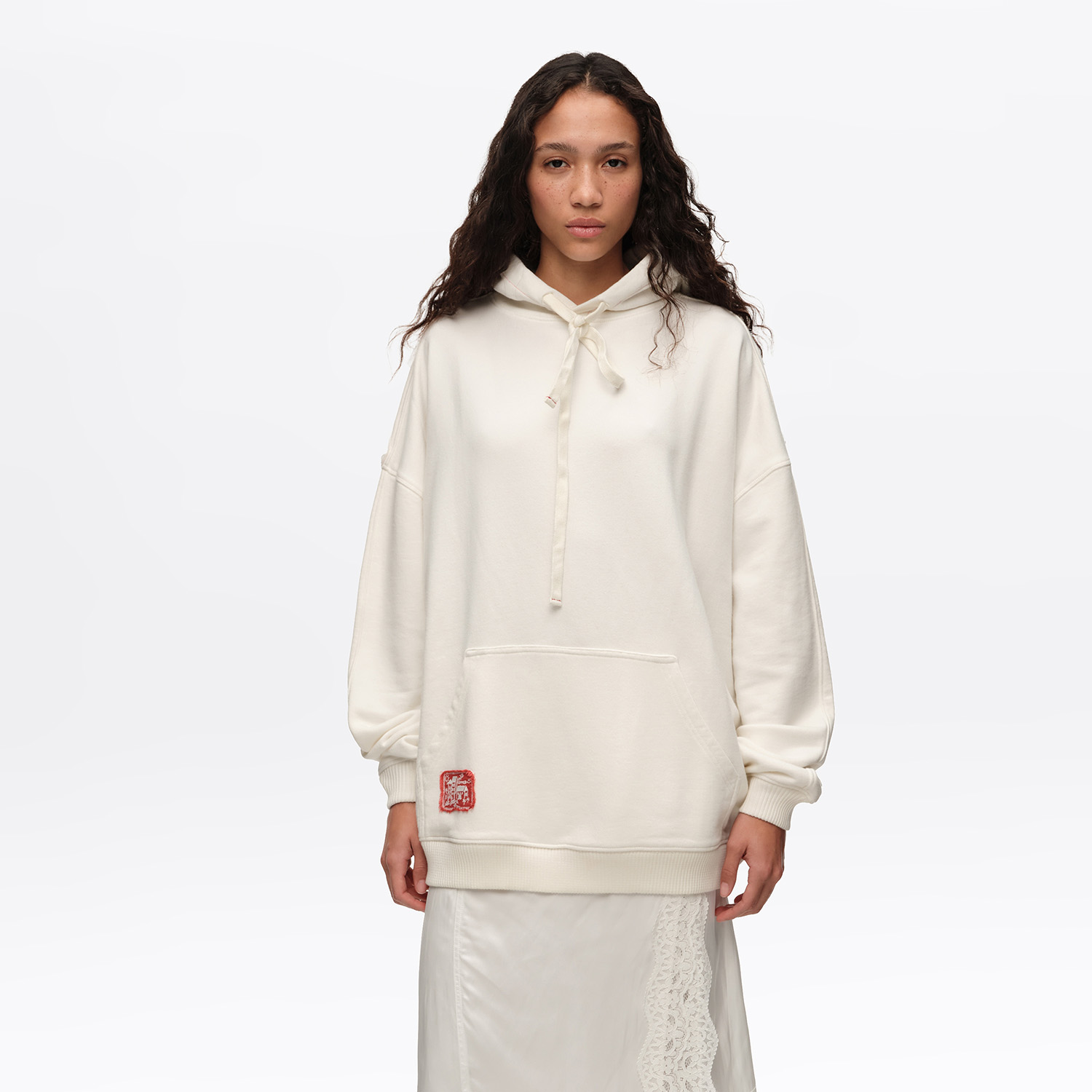 Bluza kaptur oversize haft biała