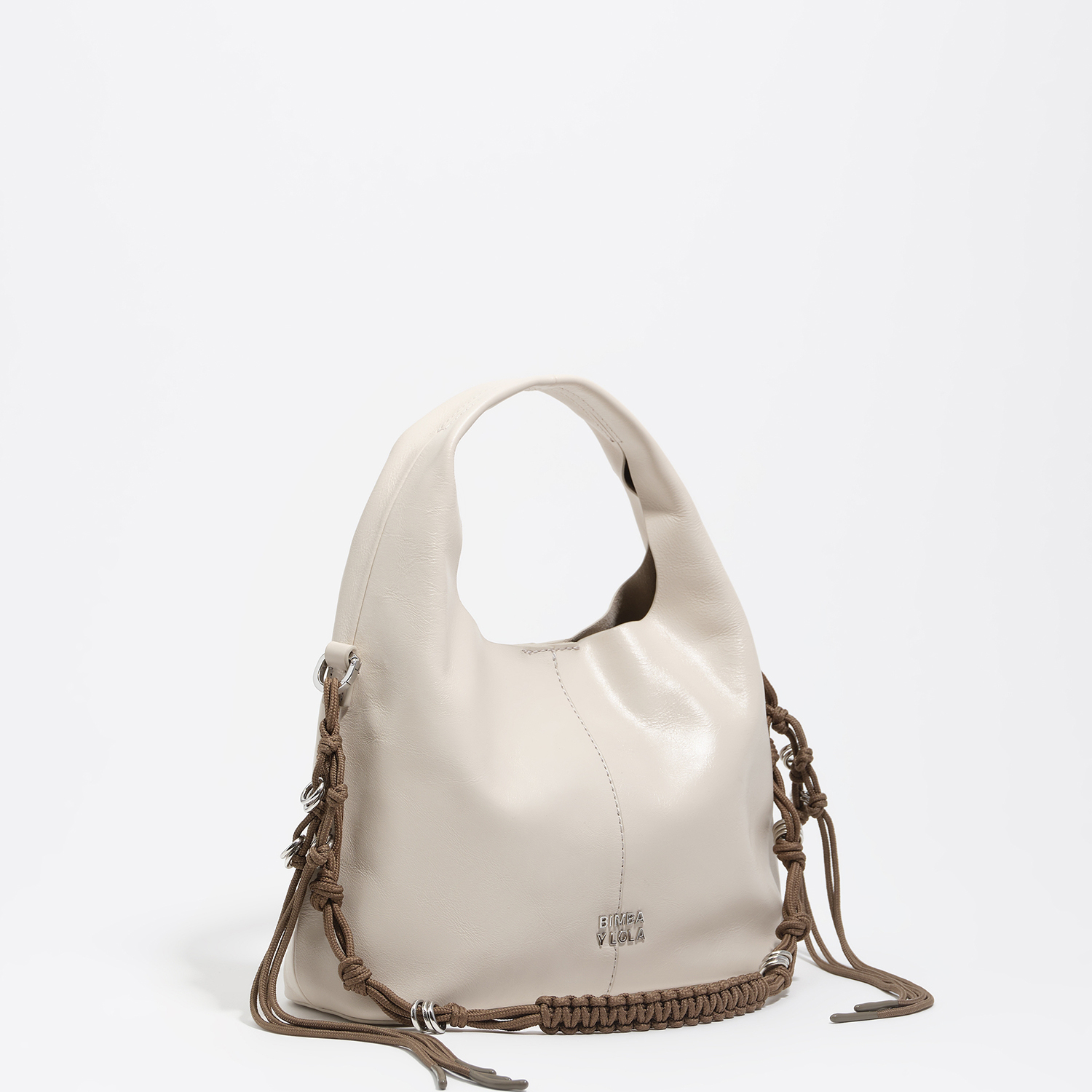 Bimba Y Lola Ivory Small Shiny Leather Plaited Handle Paper Bag