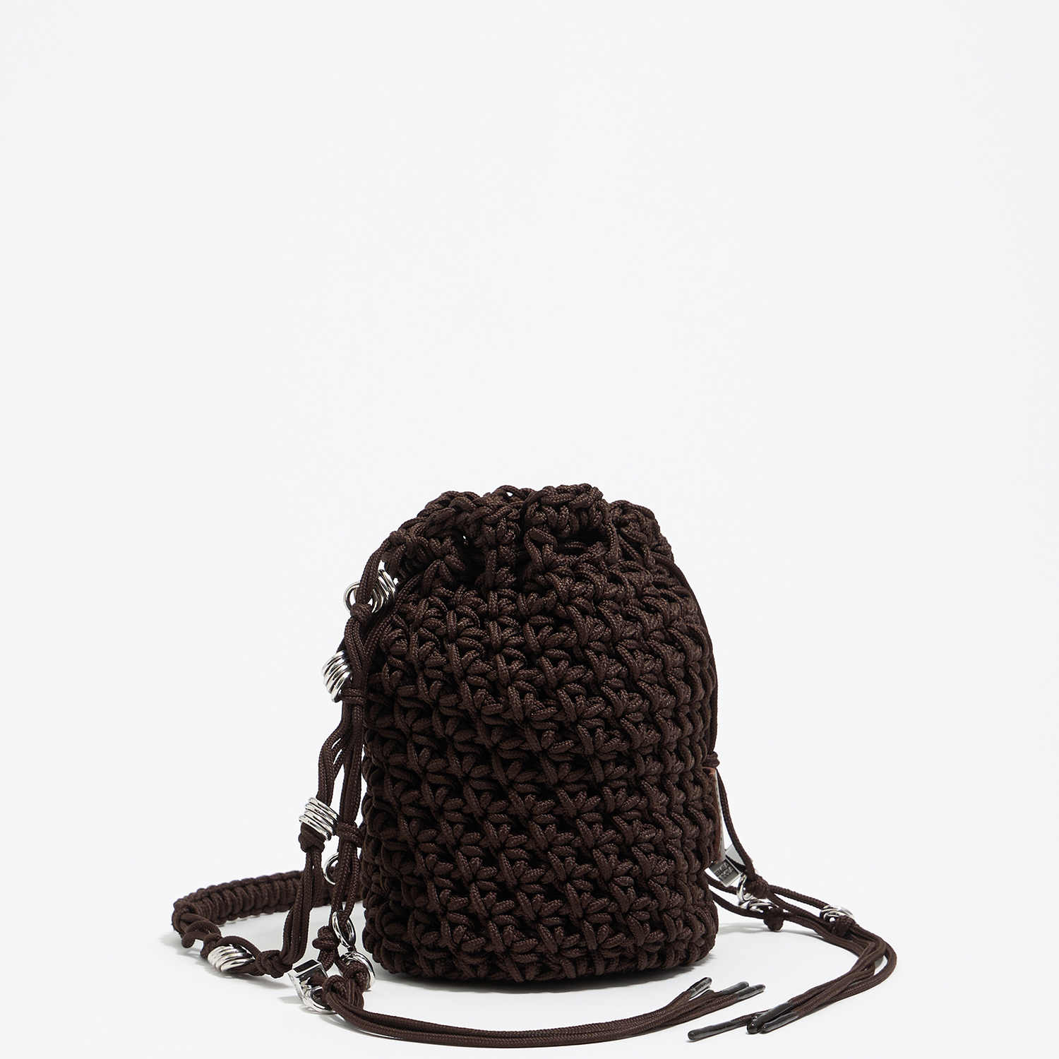 Bimba Y Lola Brown Mini Plaited Crochet Bucket Bucket Bag