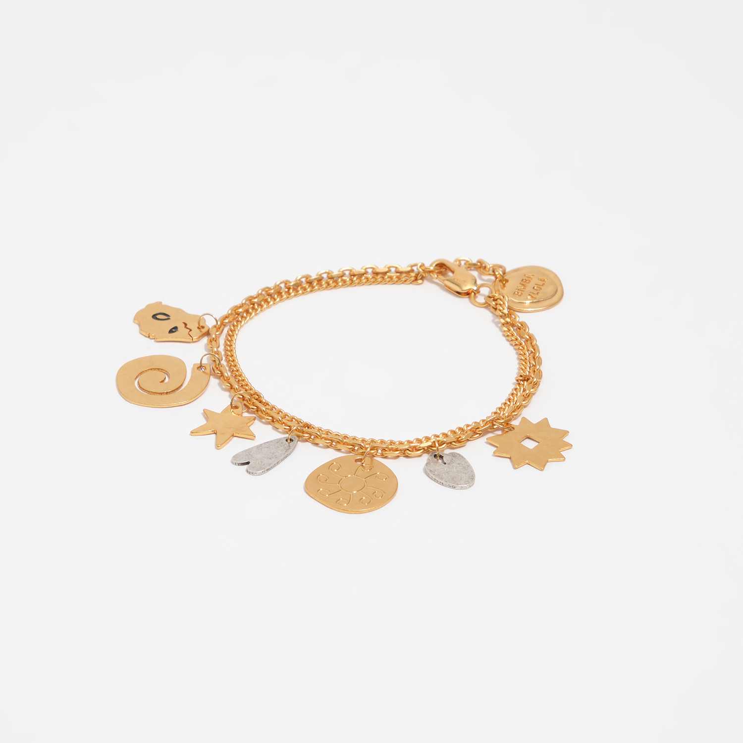 Bimba Y Lola Multigold Double Chain Two-Tone Metal Silhouette Bracelet
