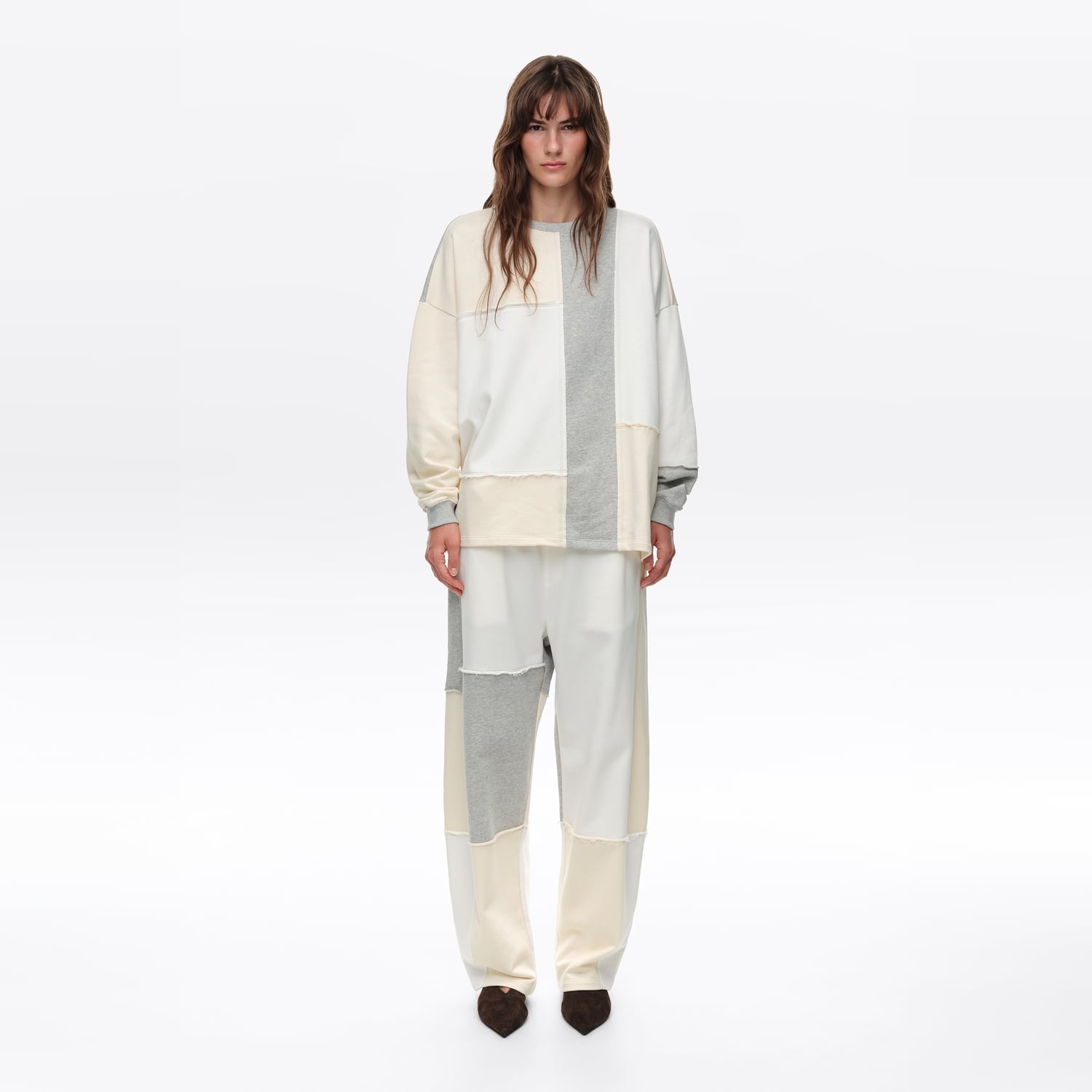 Bluza oversize patchwork bawełna kość słoniowa