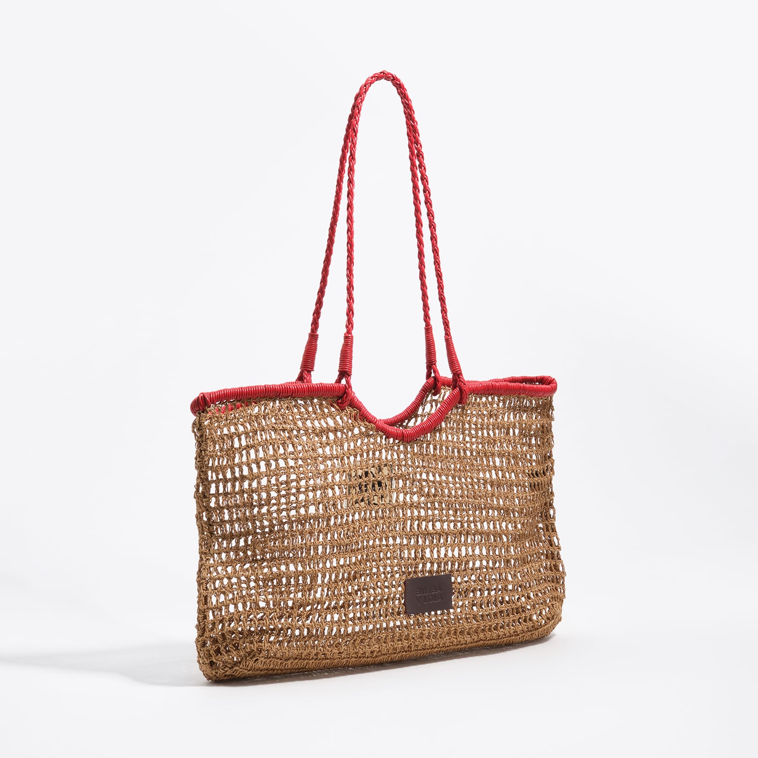 Bimba Y Lola Dark Natural Large Raffia-Effect Shopper Bag