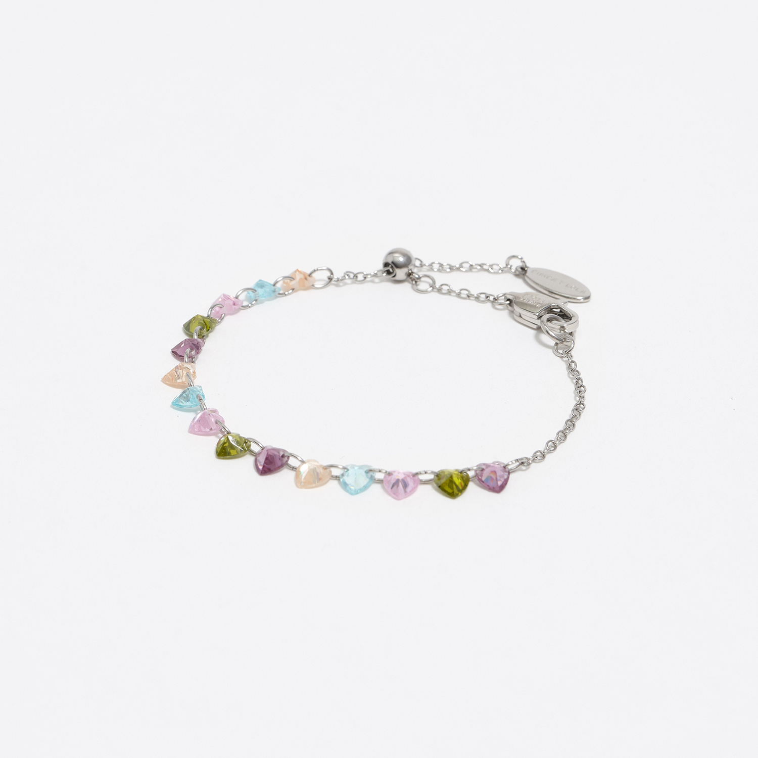 Bimba Y Lola Lilac Silver-Tone Hearts Multicolor Crystals Bracelet