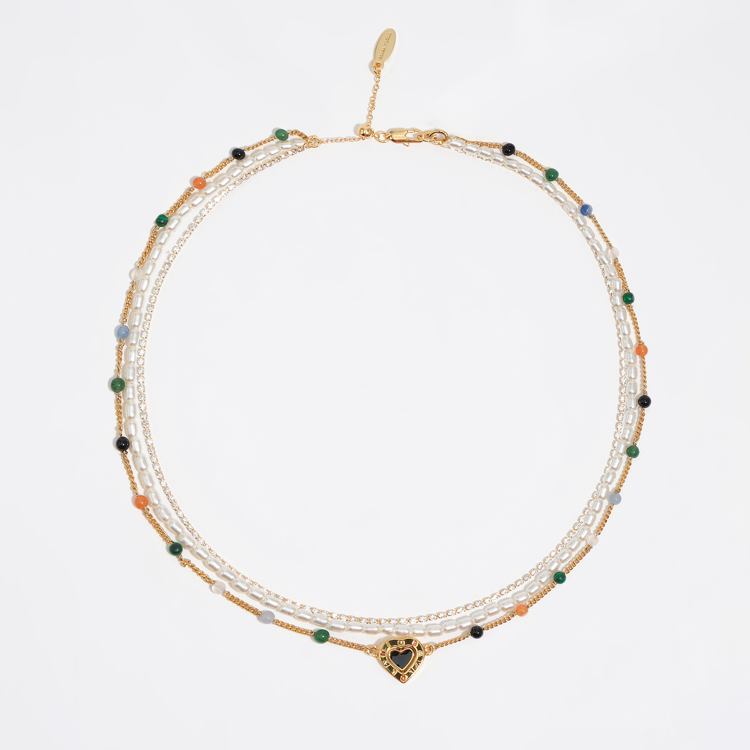 Bimba Y Lola Pearl Triple Stone Necklace With Heart Logo