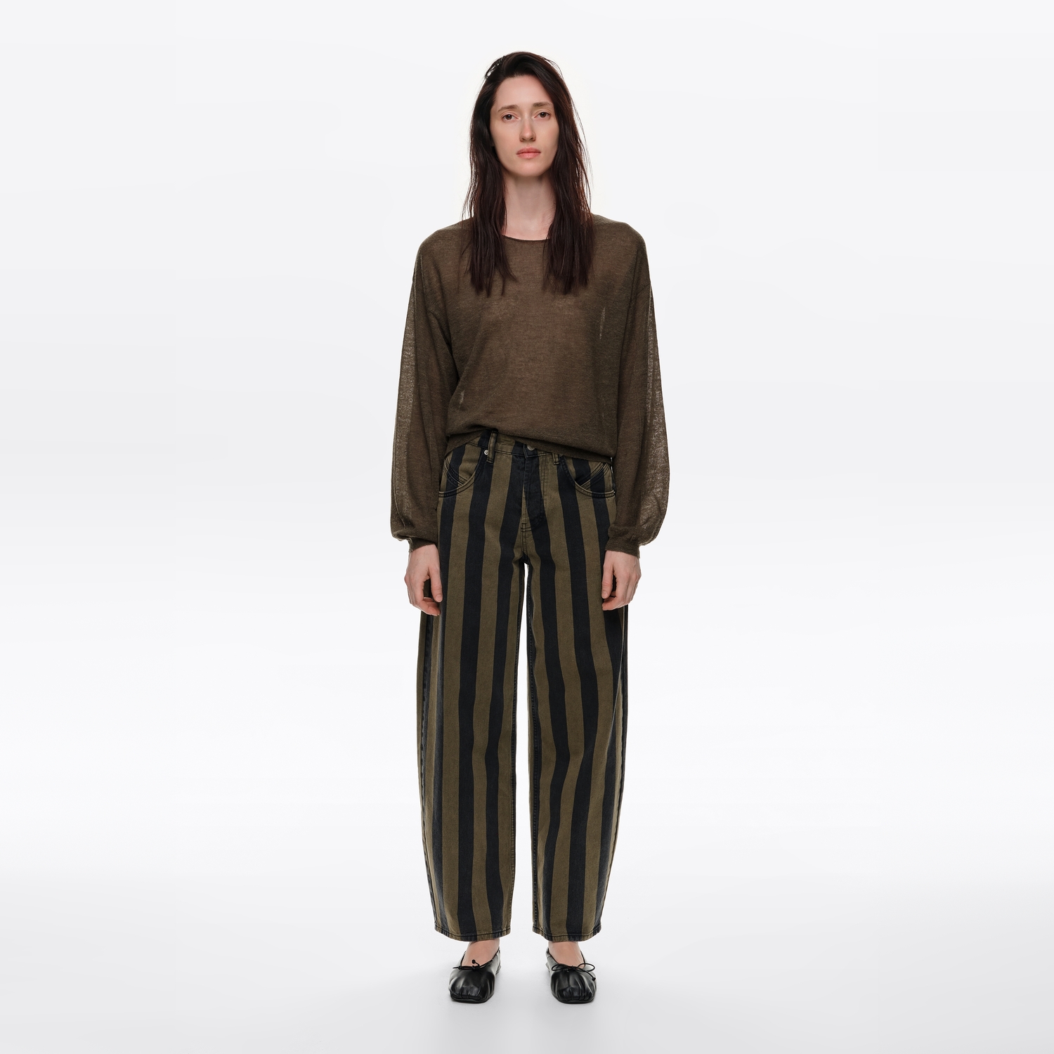 BARREL - Spodnie denim paski khaki