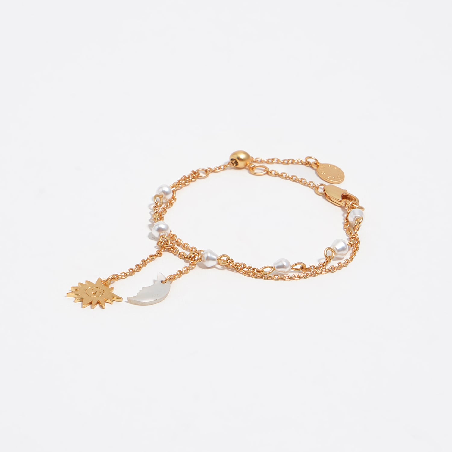 Bimba Y Lola Gold Sun And Moon Chain Bracelet With Mother-Of-Pearl